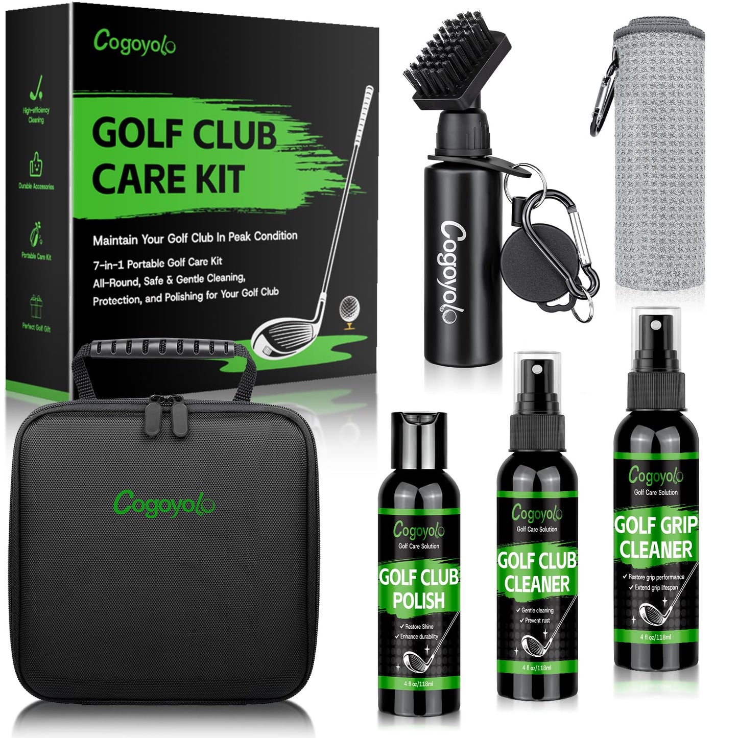 cogoyolo Pro Golf Club Care Kit with Golf Club Cleaner,Polish,Brush,Grip Cleaner,Golf Club Cleaning Kit Golf Accessories for Men, Golf Gifts for Golfers