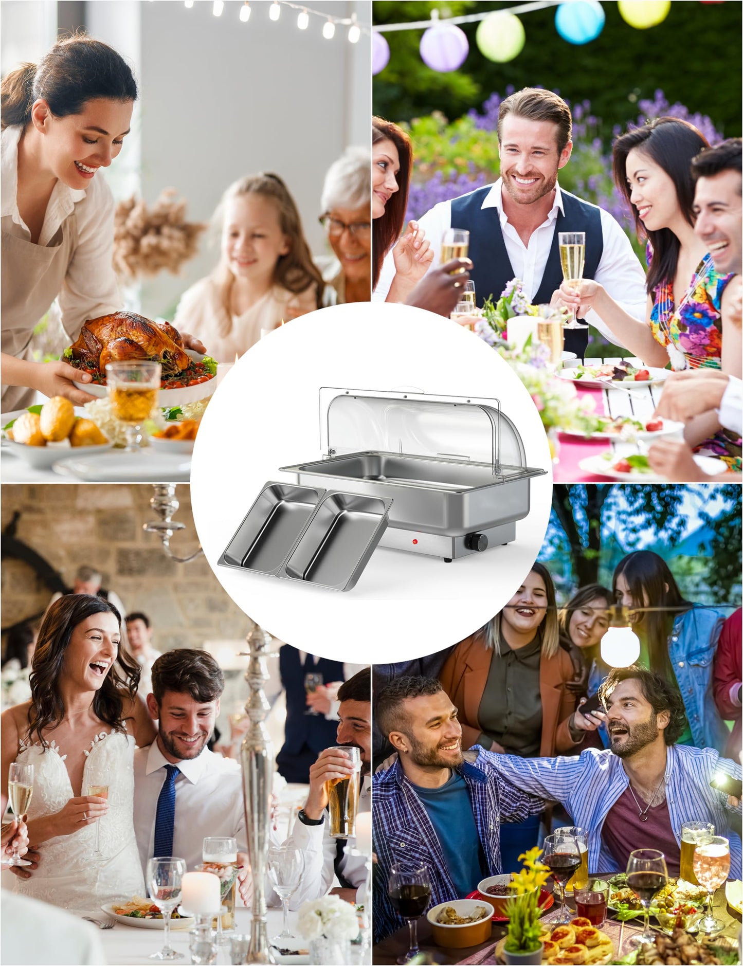GarveeHome 2 Pack Electric Chafing Dishes Buffet Set, Roll Top Catering Chafer Server Food Warmer with Cover and 1 Full-size Pan & 2 Half-size Pans for Party Wedding Banquet