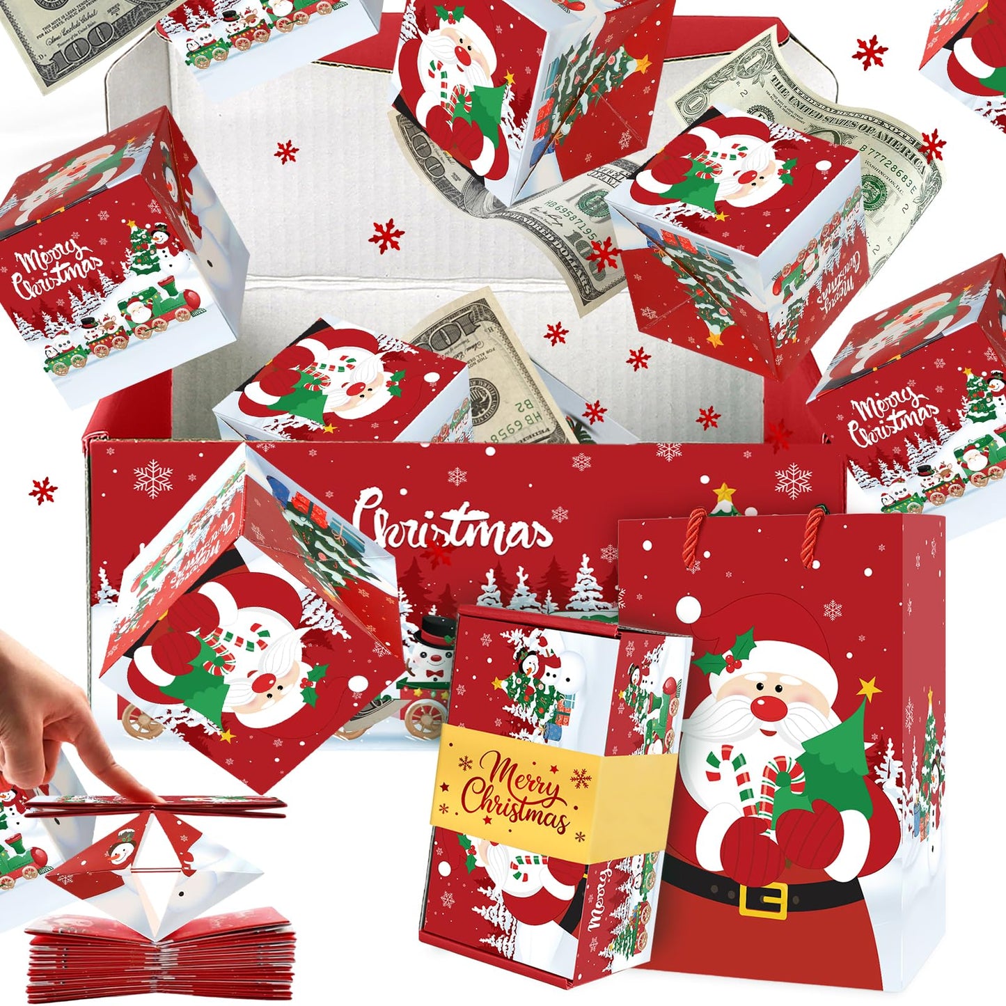 Sereliy Christmas Exploding Money Gift Boxes for Cash, 12 Pack Pop Up Surprise Money Box with Confetti, Merry Christmas Explosion Gift Box for Cash Giving, Fun Holiday Gifts Ideas for Kids Adults