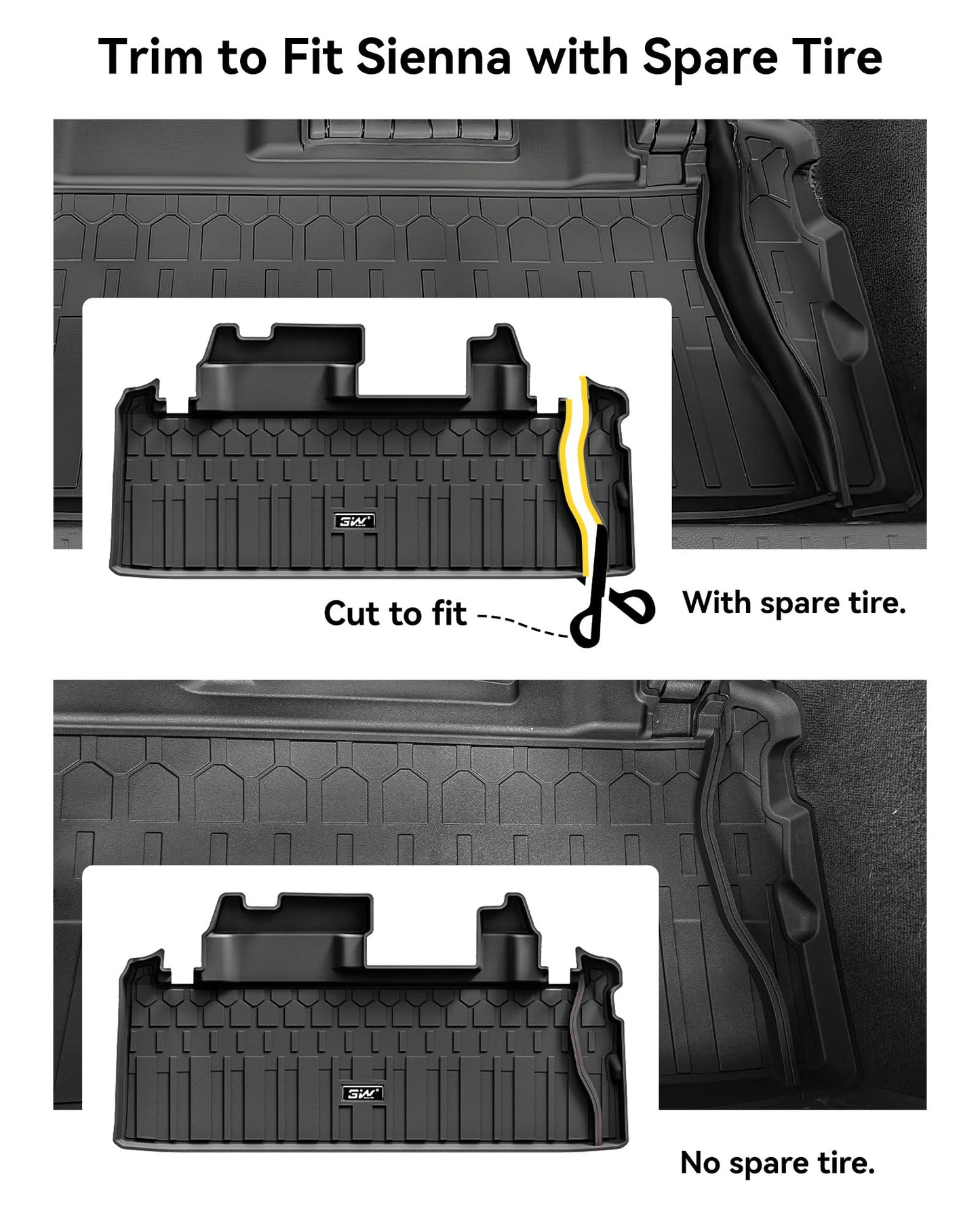 3W Floor Mats & Trunk Mat for Toyota Sienna 2021-2026 LE/XLE(Only for 8 Seat), TPE All Weather Custom Fit Floor Liner for Sienna 1st, 2nd and 3rd Row and Cargo Mat, Black
