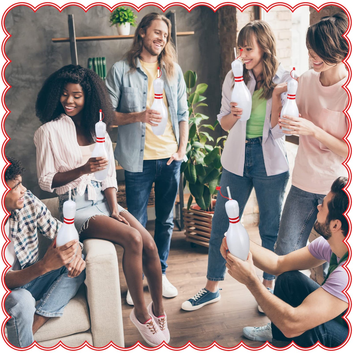 Funtery 12 Set Bowling Lovers Gifts for Men Women 25 oz Reusable Bowling Pin Plastic Water Bottles with Straws and Lids Sports Fans