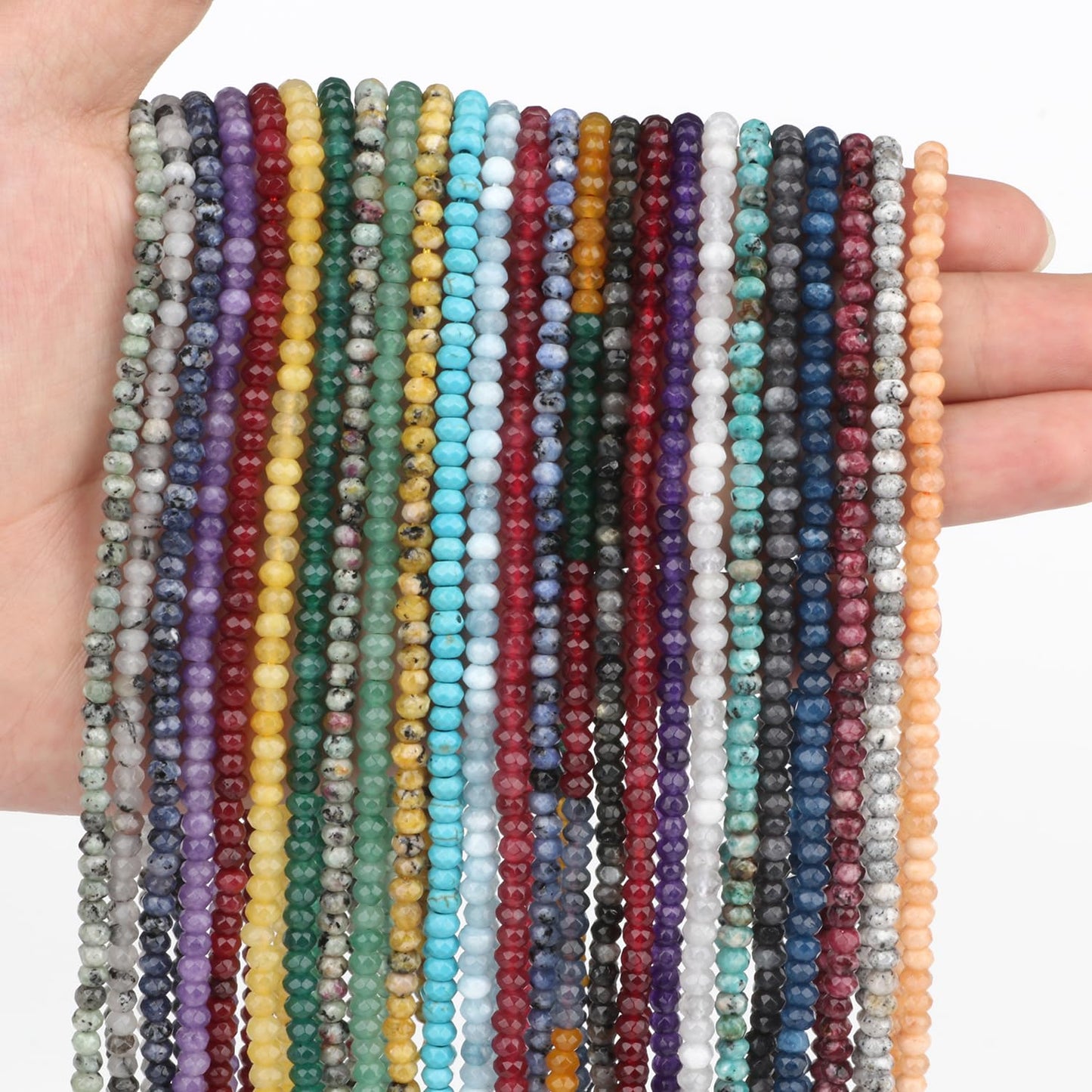 2 String 220PCS 3x5mm Natural Mixed Color Stone Beads for Jewelry Making, Songxi Facted Loose Gemstone Beads for DIY Bracelet Necklace Making Supplies with Energy Healing Chakra Power