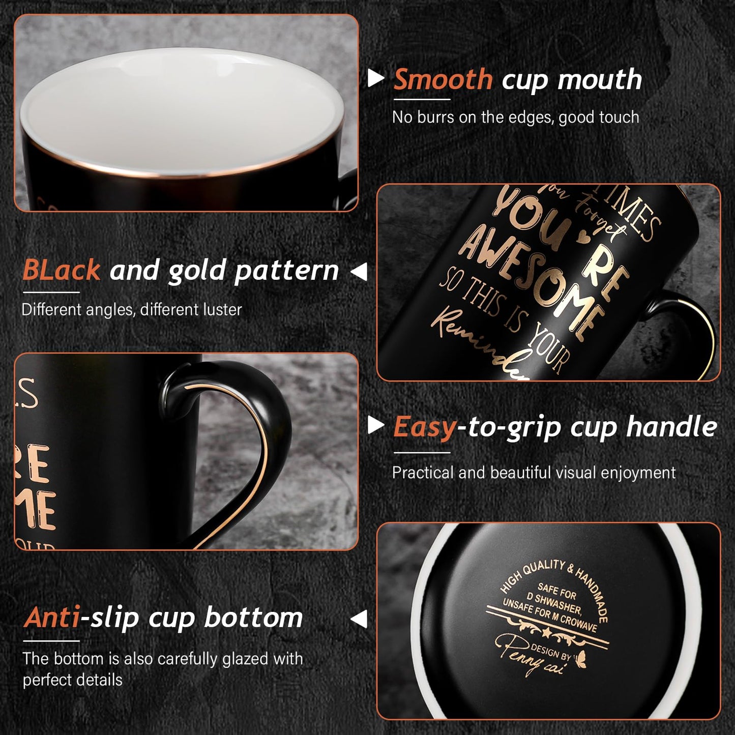 Anniversary Birthday Thank You Gifts for Men, Sometimes You Forget You're Awesome - 14oz Unique Black Ceramic Inspirational Mug with Gold Print, Funny Valentines Day Presents for Boyfriend Husband Him