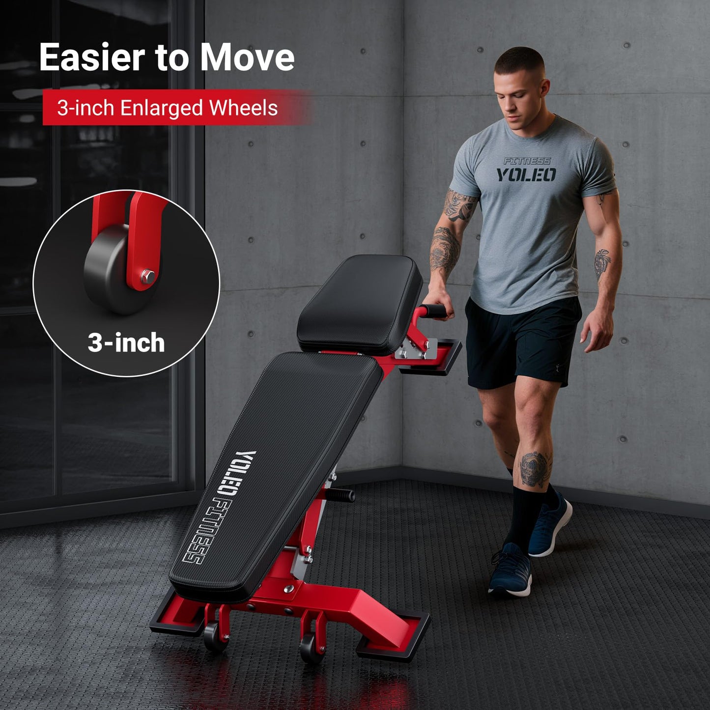 YOLEO Commercial Adjustable Weight Bench - Heavy Duty Workout Bench for Home Gym, Decline/Flat/Incline Bench Press 2.4" Thick Pad(6-Step Assembly) (80% Pre-assemble)