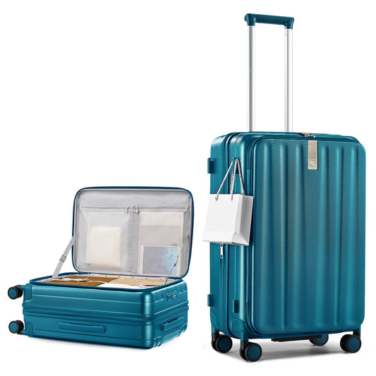 Hanke 24 Inch Expandable Luggage Top Opening Checked Bag Luggage Hard Shell Suitcases with Wheels Lightweight Travel Luggage Medium Suitcase with Lock for Woman Men-Caribbean Blue