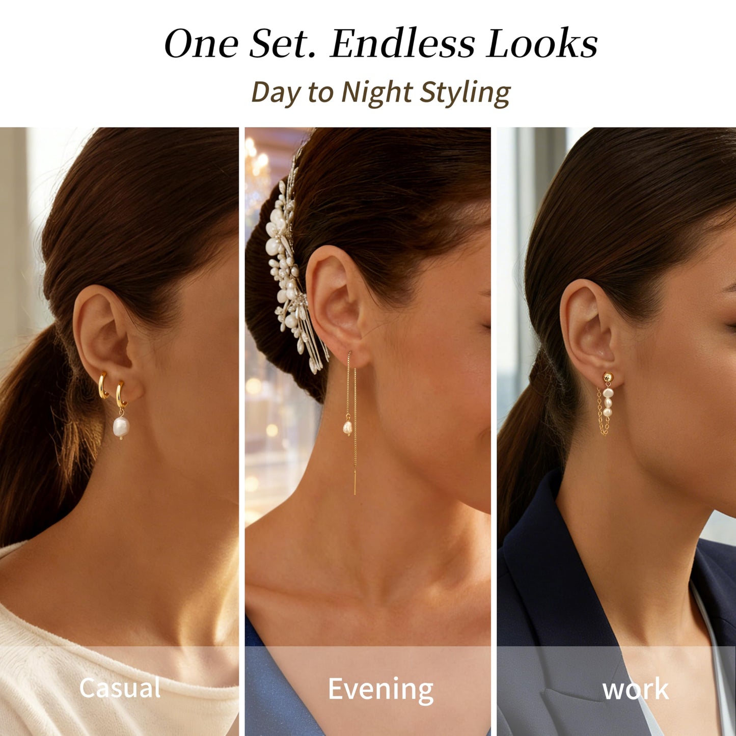 Gold Pearl Hoop Earrings for Women Non Tarnish – 14K Gold Plated Hypoallergenic Huggie Dangle Drop Earrings Set for Multiple Piercings & Cartilage, Trendy Jewelry Gift