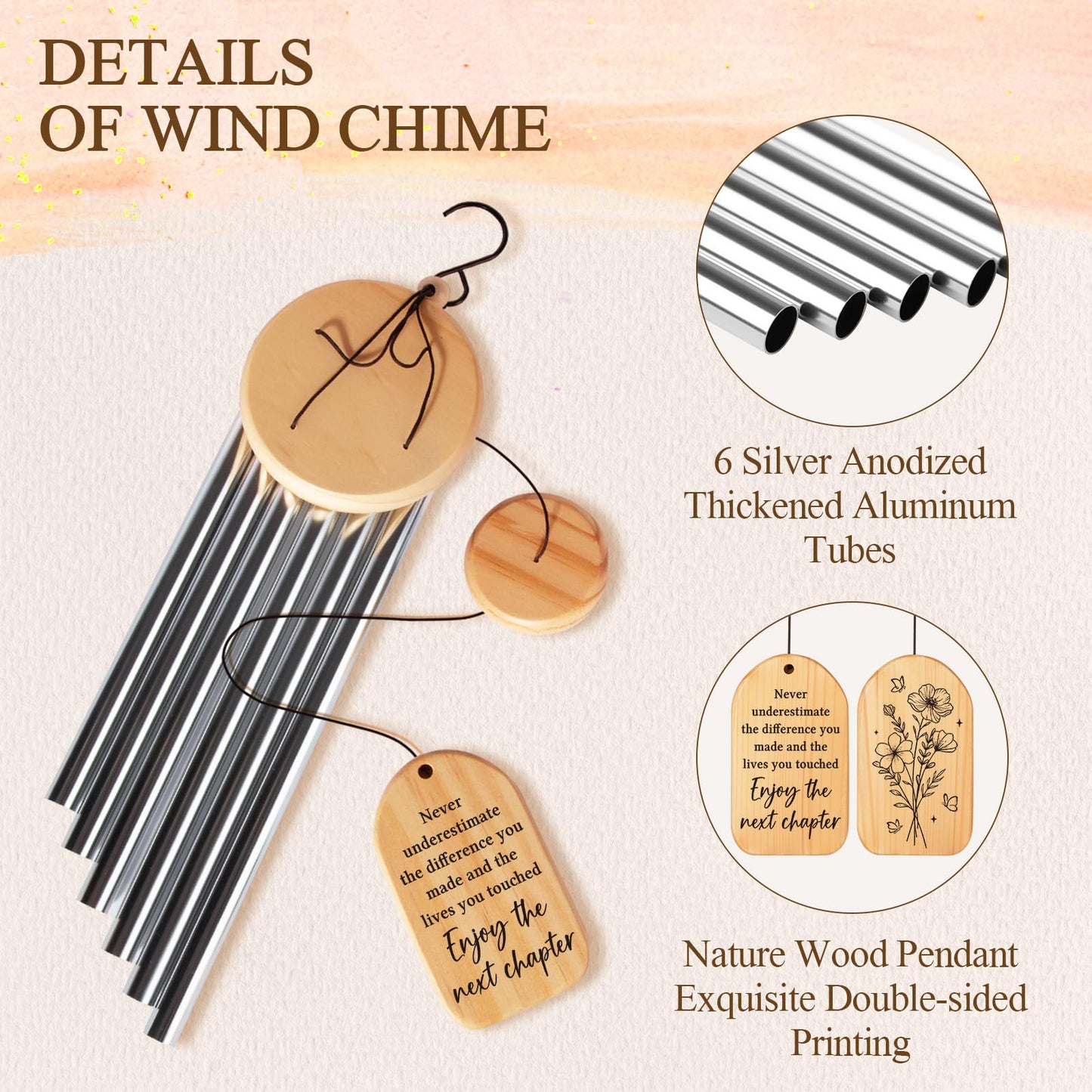 Farewell Gifts for Coworkers, 25.5 inch Farewell Wind Chime, New Job Gifts for Women, Going Away Goodbye Gift for Friends, Next Chapter New Beginnings Gift for Coworkers, Retirement Present
