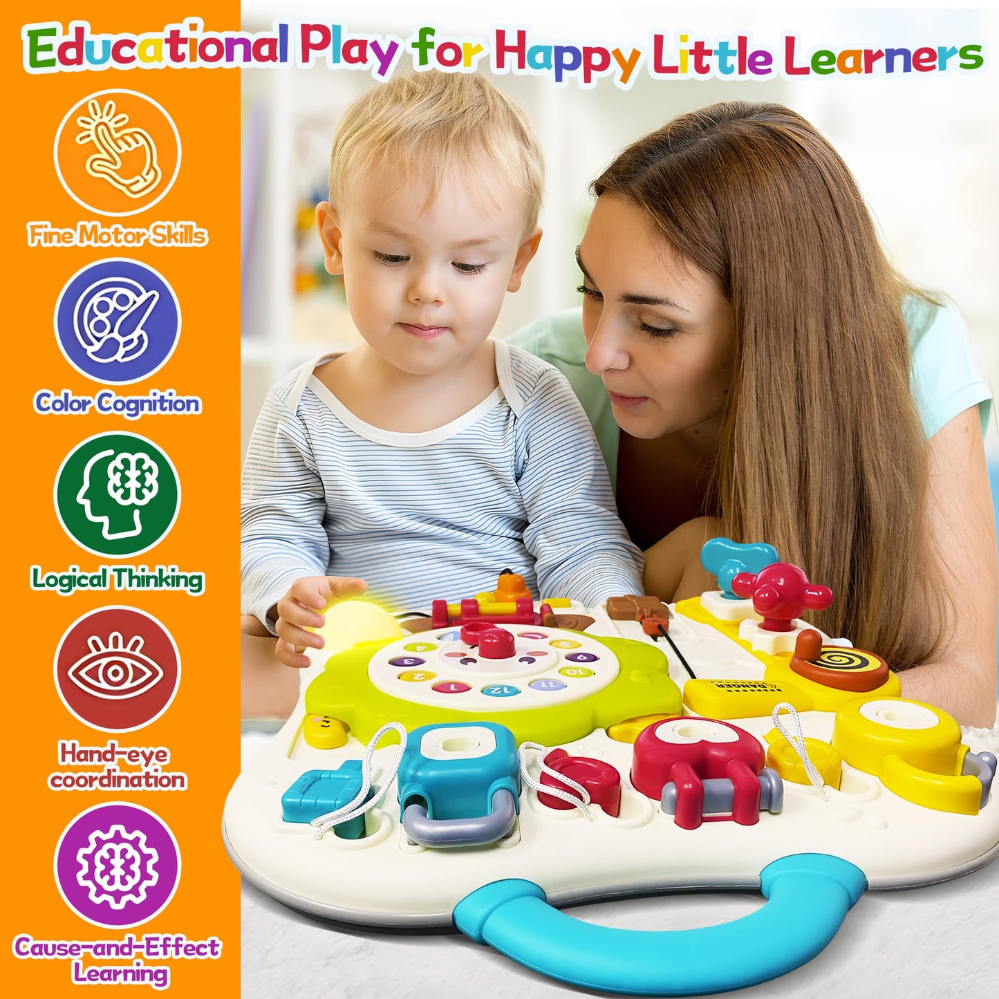 ROHSCE Montessori Busy Board Sensory Toys for Toddlers 1-3, Activity Music & LED Light Up Montessori Toys for 2+ Year Old, Travel Toys for 2 Year Old Boys & Girls, 2025
