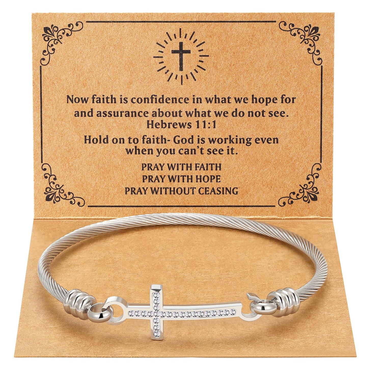 DS Religious Gift for Her Christian Cross Bracelet Bible Verse God is Within Her She Will Not Fall Inspirational Bracelets For Women Stainless Steel Jewelry Gift To Daughter Best Friend (Cross bracelet-Silver 11)