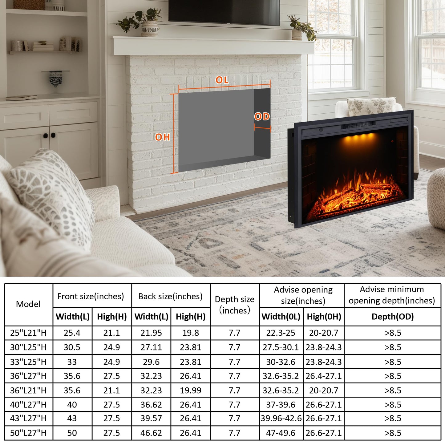 Valuxhome Recessed Electric Fireplace, 30 Inches Electric Fireplace Insert, Fireplace Heater with Overheating Protection, Fire Crackling Sound, Remote Control, 750/1500W, Black