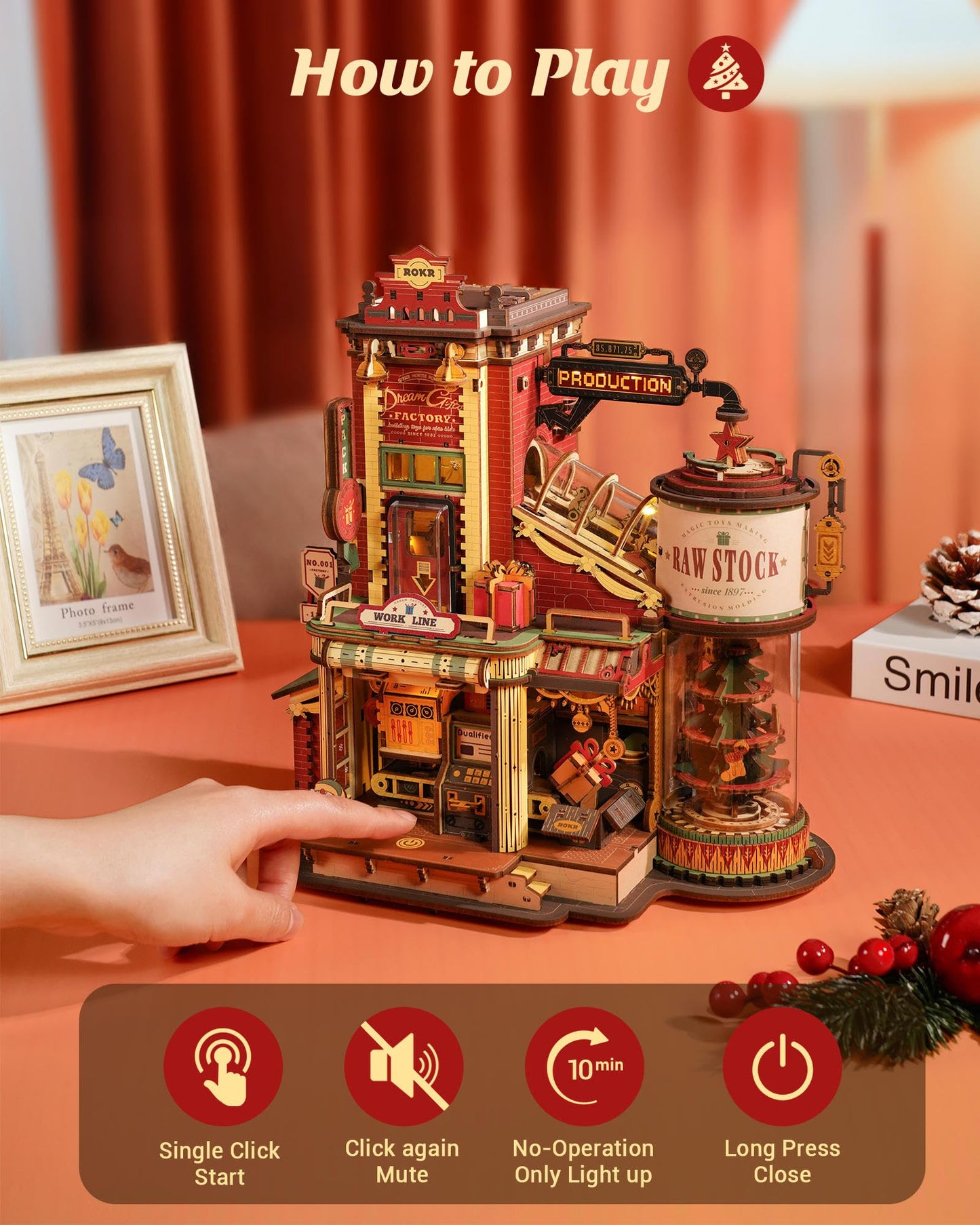 ROKR 3D Wooden Puzzle for Adult - Gift Factory Mechanical Model Kit with Music & Lights, 449pcs Adult Wooden Puzzles, DIY Building Puzzle for Adults