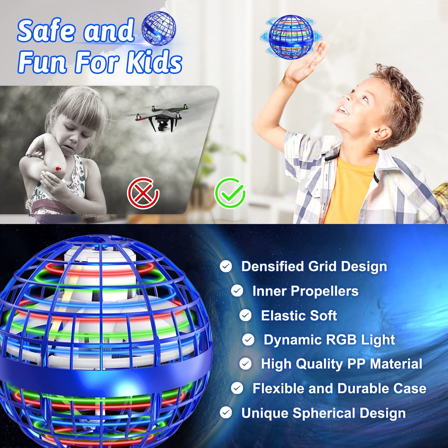 semai Flying Orb Ball Toy 2025, 2 Pack Magic Cosmic Globe UFO Boomerang Hover Ball Fidget Spinner Mini Drone for Kids Age 6-8-13, Cool Toys Gift for 6 7 8 9 10+ Year Old Boys Girls Teens Outdoor Toys