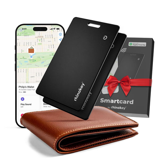 Rhinokey® Apple MFi Certified Wallet Tracker Card Works with Apple Find My (iOS Only) Slim 0.07in Rechargeable IP68 Waterproof Tracker Item Finder Credit Card Tracker with Keychain Hole for Luggage