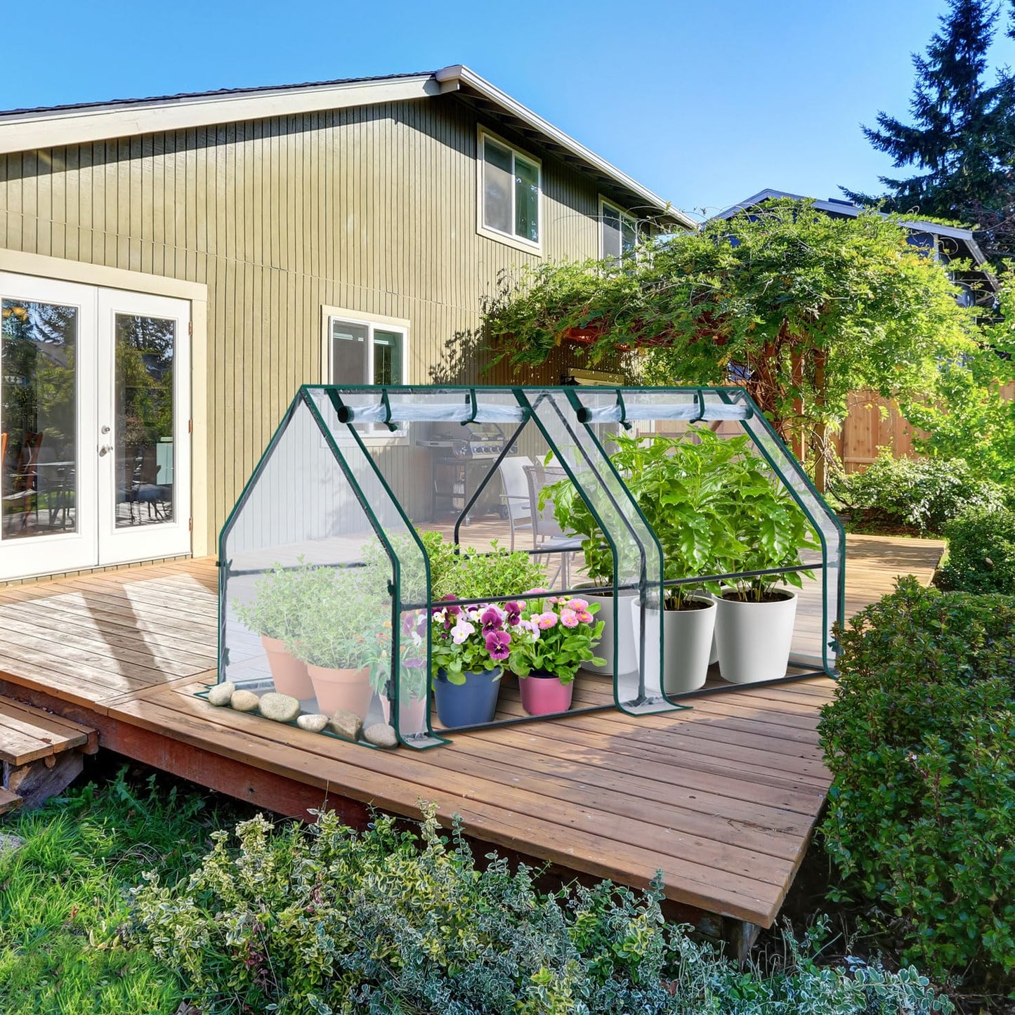 Ohuhu Portable Mini Greenhouse, 71"x36"x36" Greenhouses for Outdoors with Dual Large Zipper Doors & Ground Stakes, Waterproof & UV Protected Plastic Green House for Outside Garden Patio Transparent