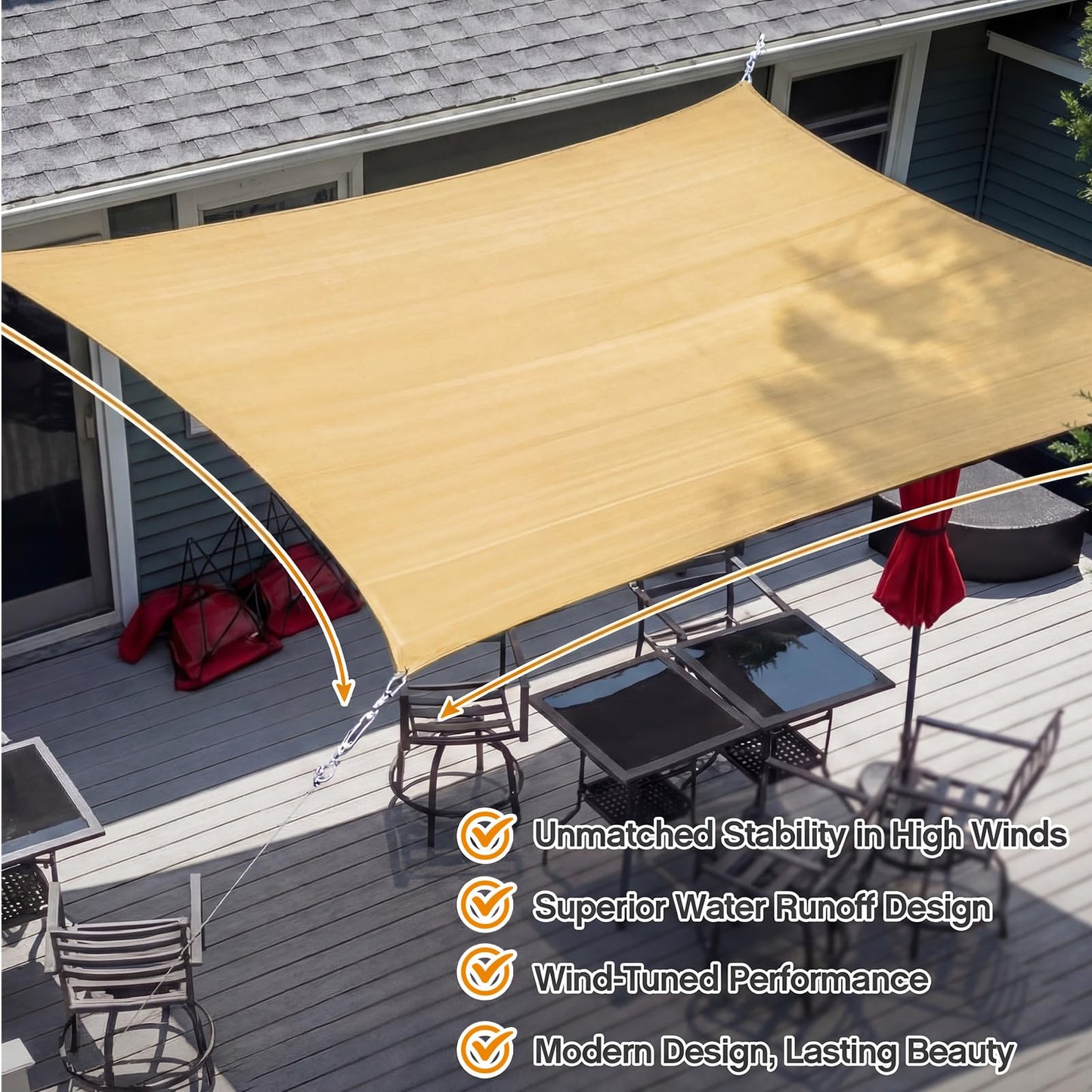 Sunnymove 20 x 26ft Sun Shade Sail for Patio Rectangle 185 GSM Heavy Duty UV Block Canopy Permeable Cover Outdoor Garden Deck Backyard Commercial Grade 95%-98% UV Protection Easy Installation(Sand)