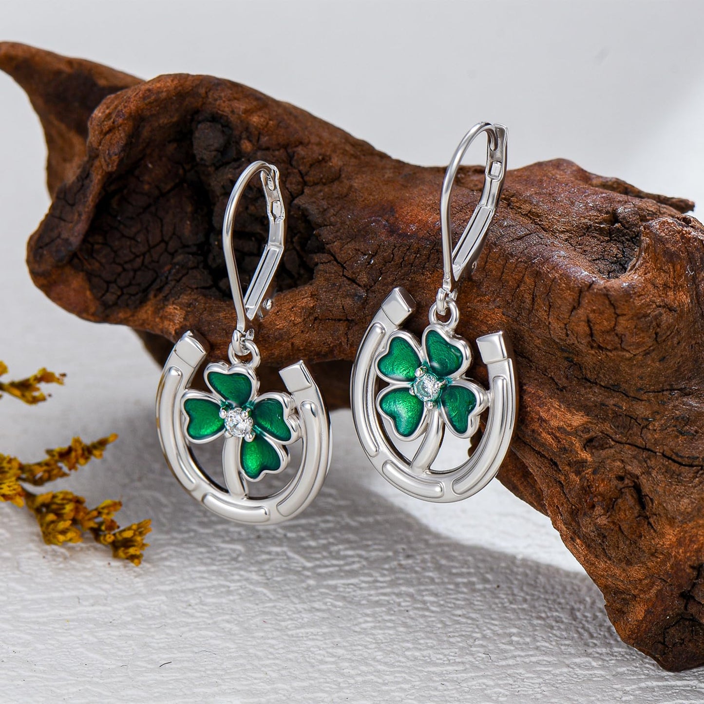 YYmqmq Horseshoe and Clover Earrings for Women 925 Sterling Sliver Shamrock Clover Dangle Earrings Leverback St Patricks Day Jewelry Irish Jewelry Gifts for Women Girlfriend