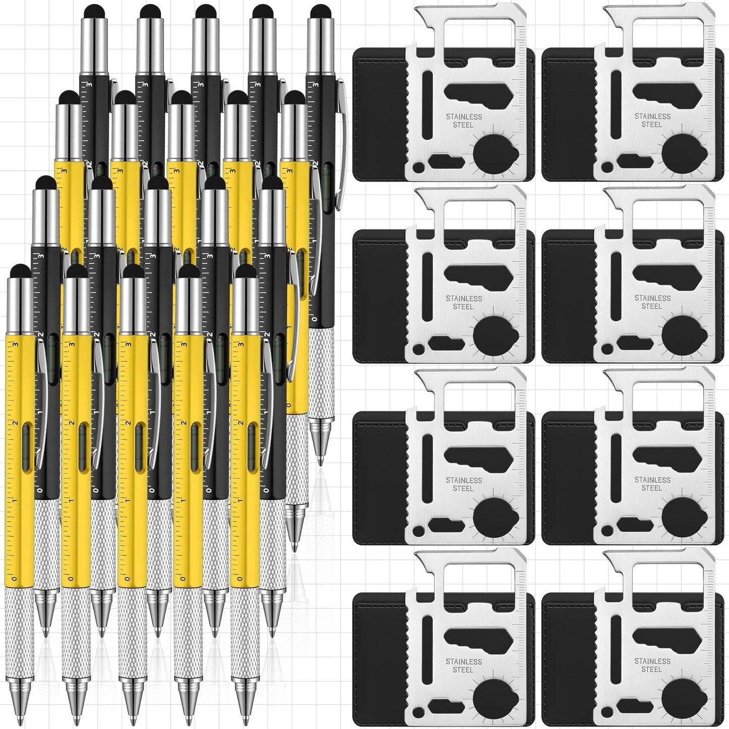 Vicenpal 40 Pcs Multitool Pens for Men Gifts 6 in 1 Screwdriver Multi Function Pens Credit Card Bulk Father's Day Multi-tool Gifts for Adult Men Dad Husband Male Coworker (Black,Yellow;silver)