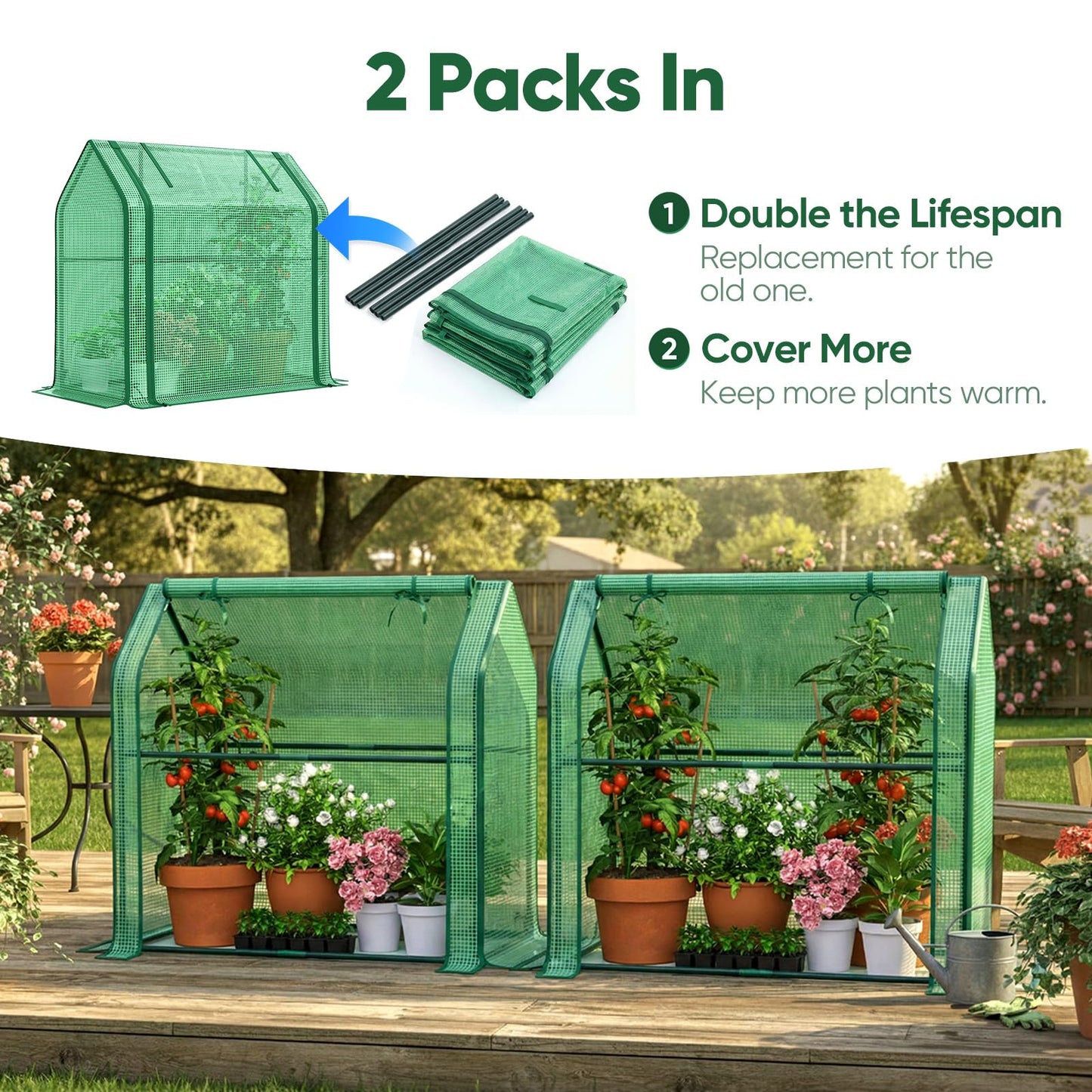 Quictent Mini Greenhouse for Indoor, 2-Pack Tabletop Portable Small Green House Waterproof UV Protected Cover Shelter for Outdoors, Garden Plant Seed Starting Nursery, 36"x18"x33", Green