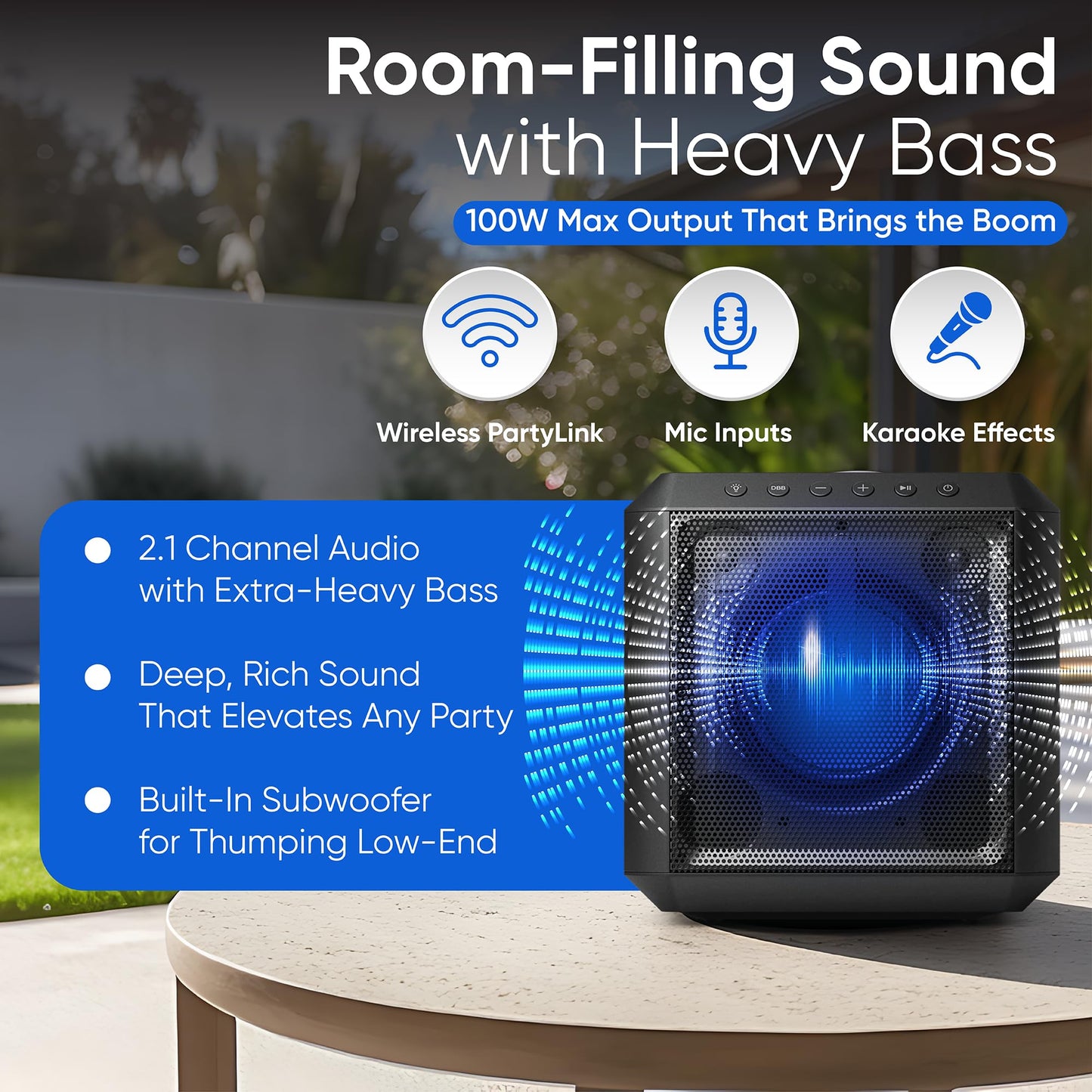PHILIPS X4207 Bluetooth Party Speaker,100W Wireless Cube Speaker with Powerful Sound and Deep Bass, Supports USB/AUX/TWS, Mic Input and Vibrant Party Lights for an Immersive Experience.