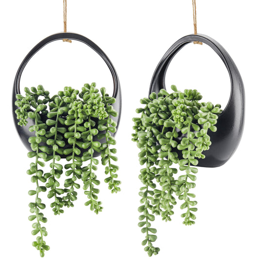 Der Rose 2 Pack Small Fake Hanging Plants with Strings Artificial Succulent Plants Indoor for Black Bathroom Boho Wall Decor
