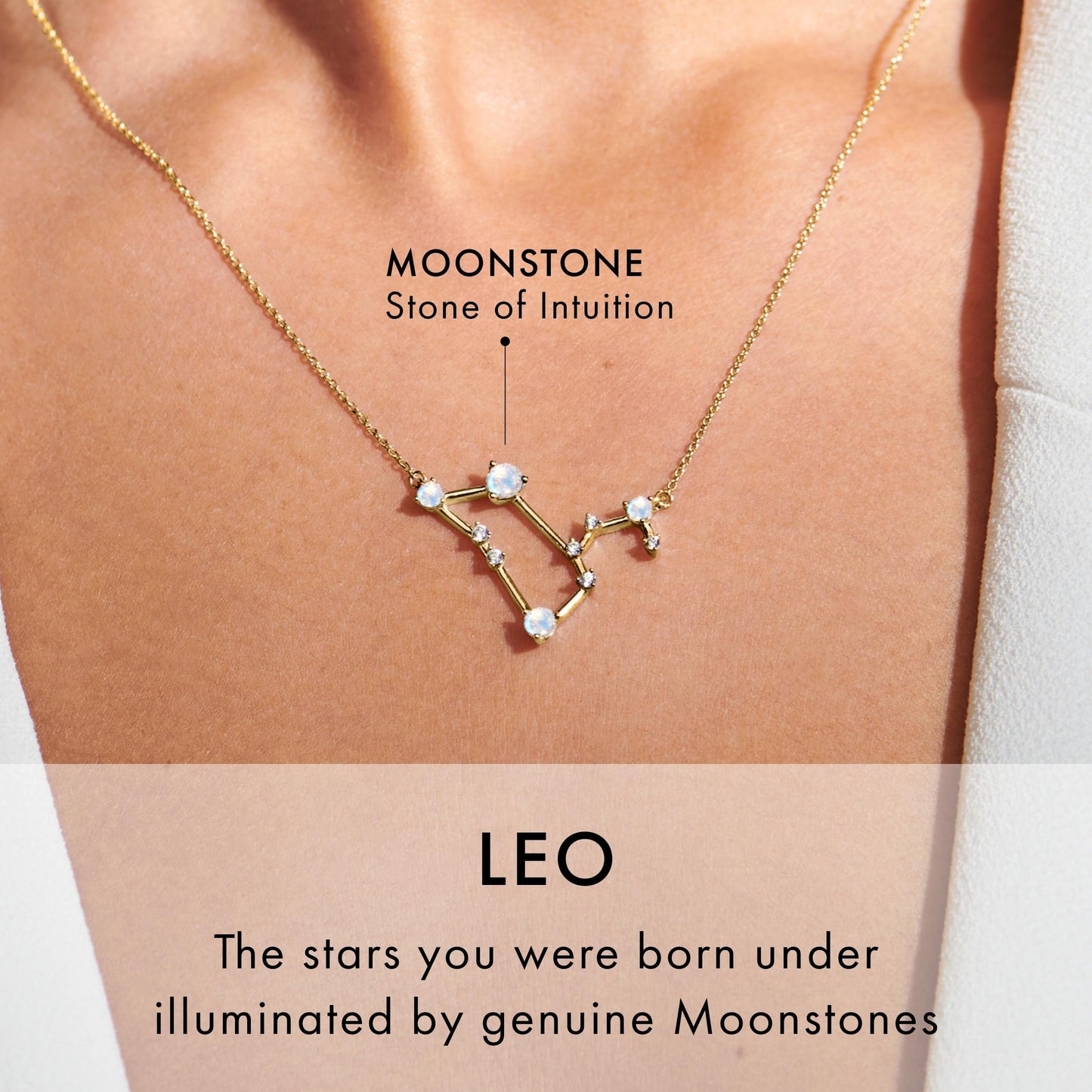 Moon Magic Moonstone Necklace - Leo Zodiac Constellation / 925 Sterling Silver - 18k Rose Gold - Yellow Gold Rainbow Moonstone Necklaces for Women/Authentic Rainbow Crystal Jewelry