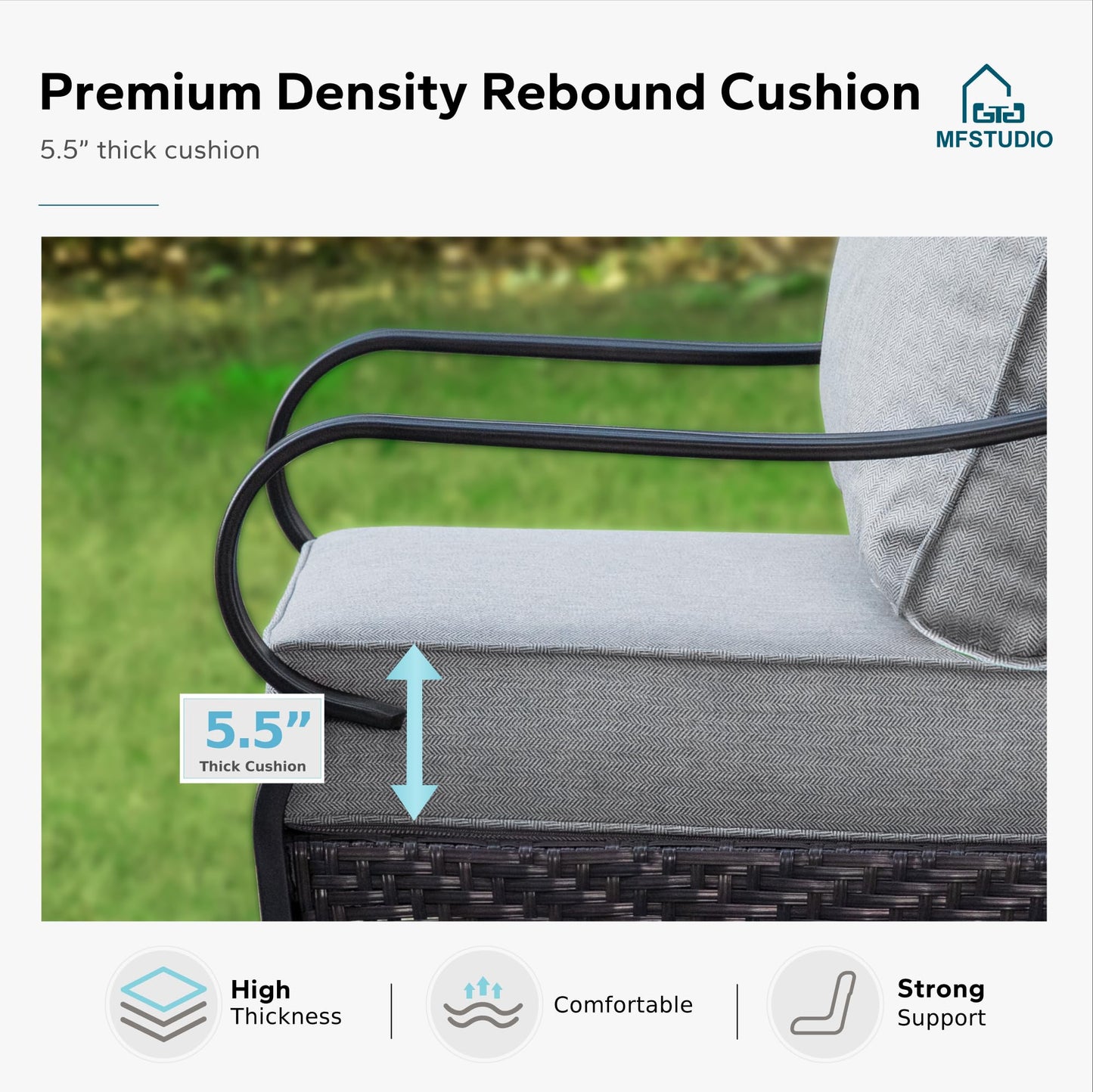 MFSTUDIO 4 Pieces Outdoor Patio Furniture Set, Metal Outdoor Conversation Set, Rattan Wicker Patio Sectional with 2 x Swivel Single Sofa, 3-Seat Sofa, 1 x Coffee Table, Grey