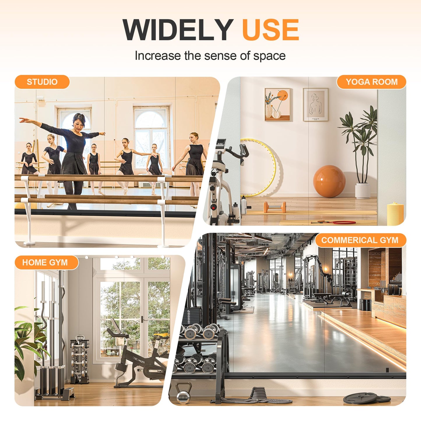Hasipu Home Gym Mirror, 3 PCS 48x24 Inch Frameless Tempered Glass Workout Mirrors Full Body Mirror for Wall Mount Ideal for Yoga Workout Bedroom Dance Studio Garage