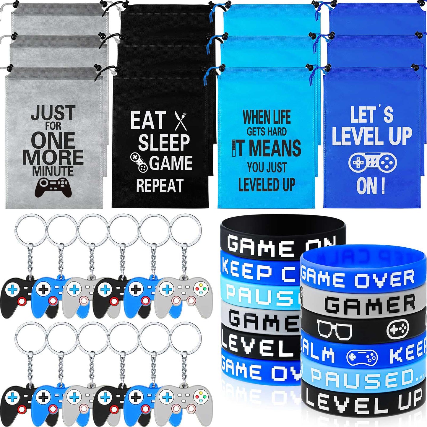 Shappy 36 Pieces Video Game Party Favors Includes Bracelets Wristbands Keychains Gaming gift Bags with Drawstring for Video Game Birthday Party Favors Supplies