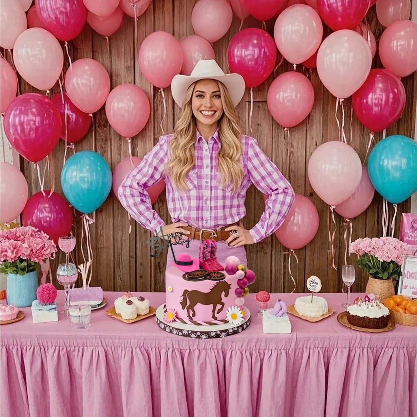 BiBo Cowgirl Cake Topper First Rodeo Birthday Cupcake Decorations Girl Mini Pink Cowgirl Hat and Boot for Western Disco Baby Shower Vaquero Themed Party Favors Supplies