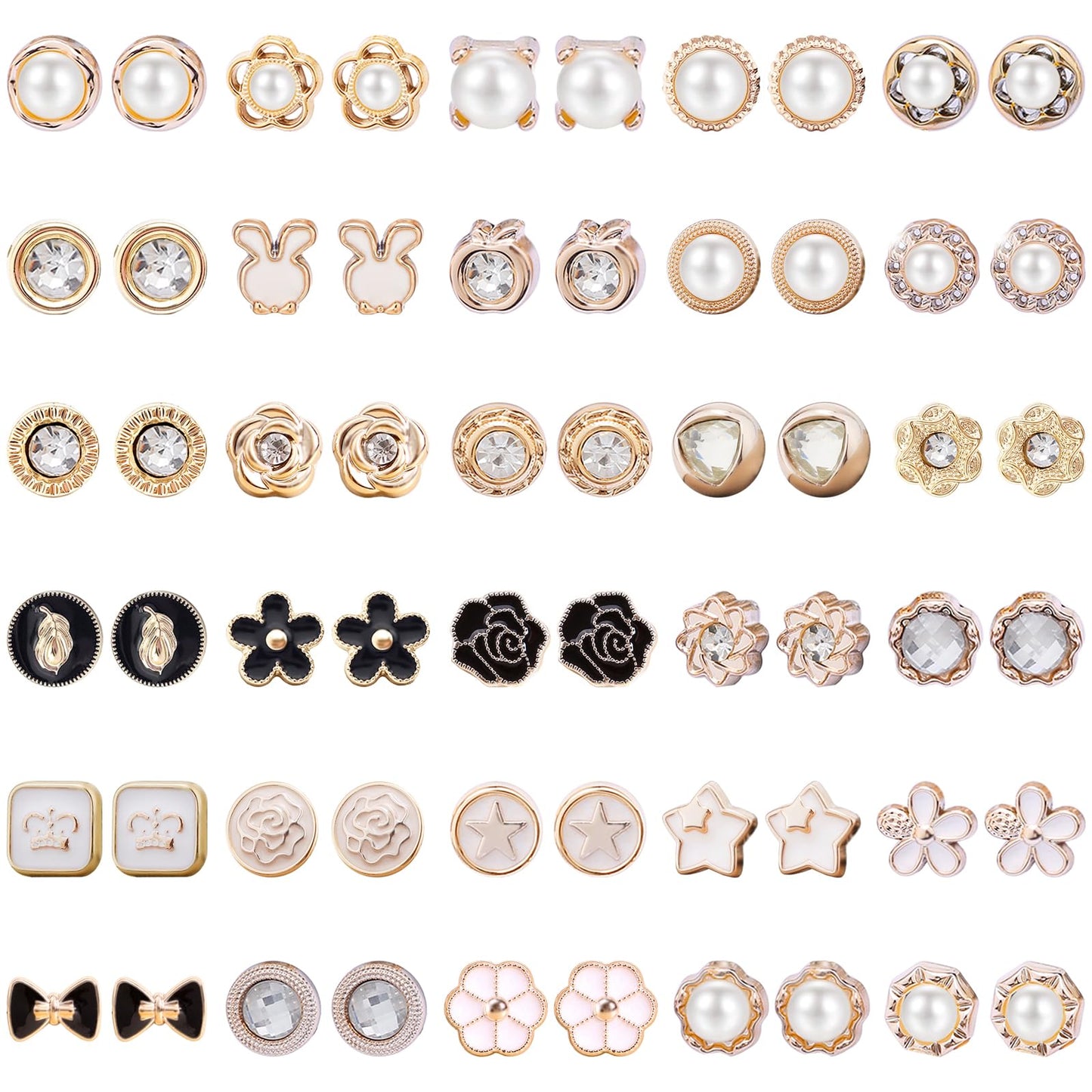 NEWITIN 30 Pairs Magnetic Stud Earrings for Women Clip on Earring Magnet Studs Inlaid Cubic Zirconia Pearl Stud Earring Fashion Non Piercing Magnetic Earrings for Women