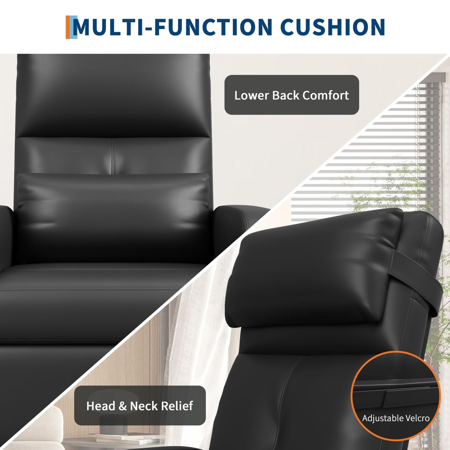 Ergonomic Power Recliner Chair with Heat & Massage, Electric Recliner, Tall Back, Overstuffed PU, Side Pockets, Heated Recliner for Living Room, Home Theater & Game Rooms