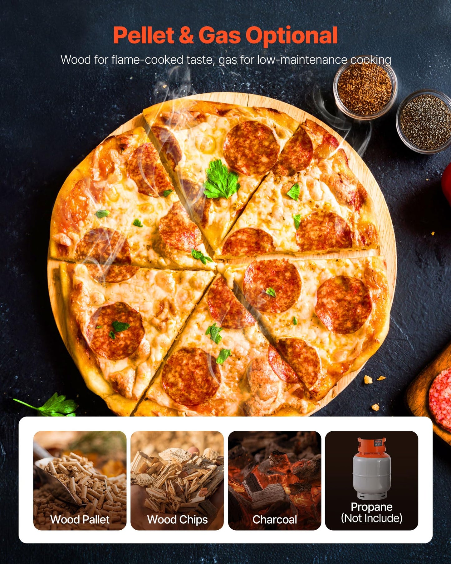 VEVOR Dual Fuel Pizza Oven Outdoor, 16 in Wood Fire & Propane Gas Pizza Oven, Portable Pellet & Propane Pizza-Maker with Thermometer, Large Multi Fuel Pizza Cook for Outside Camping & Backyard