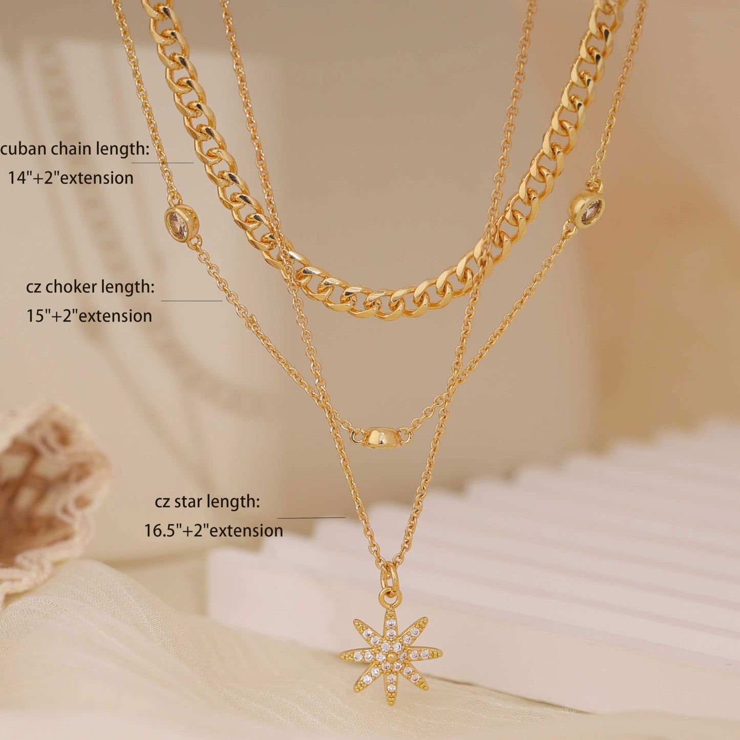 XIXINI Layered Necklaces for Women, Dainty Star Pendant Necklace Stack 14k Gold Plated Layering Cuban CZ Choker Necklace Set Simple Cute Gold Necklaces for Women Trendy Fashion Jewelry Sets Womens