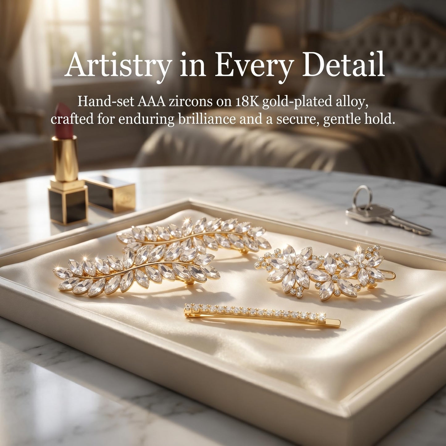 4 Pcs Rhinestone Hair Clips for Women Hair Barrettes Silver Hair Accessories Bridal for Wedding Party Everyday (Gold B)