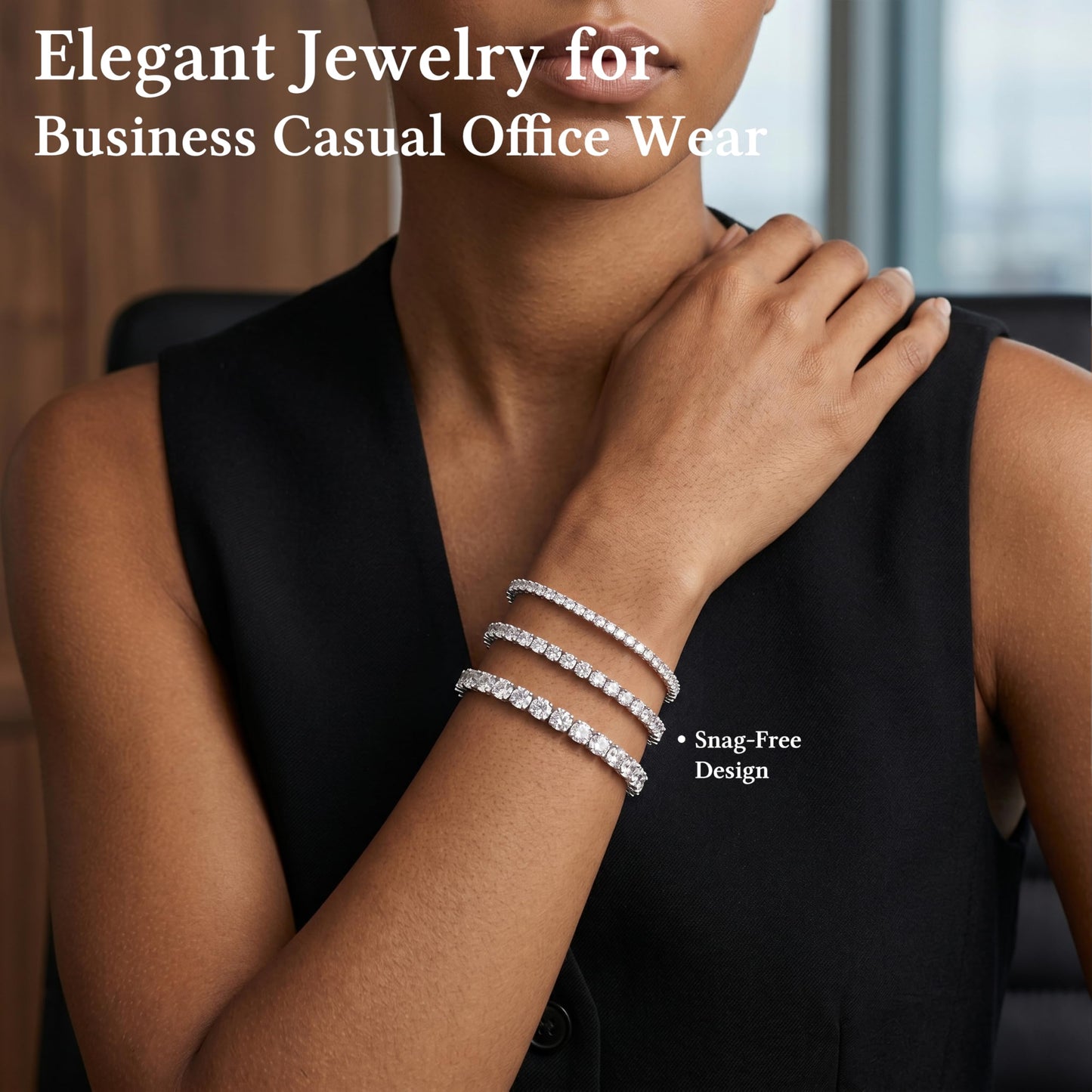 Poxtex Sterling Silver Tennis Bracelet for Women Stack, Trendy Silver Diamond Classic Bracelets Jewelry Set, Women Fashion Accessories for Watch Band