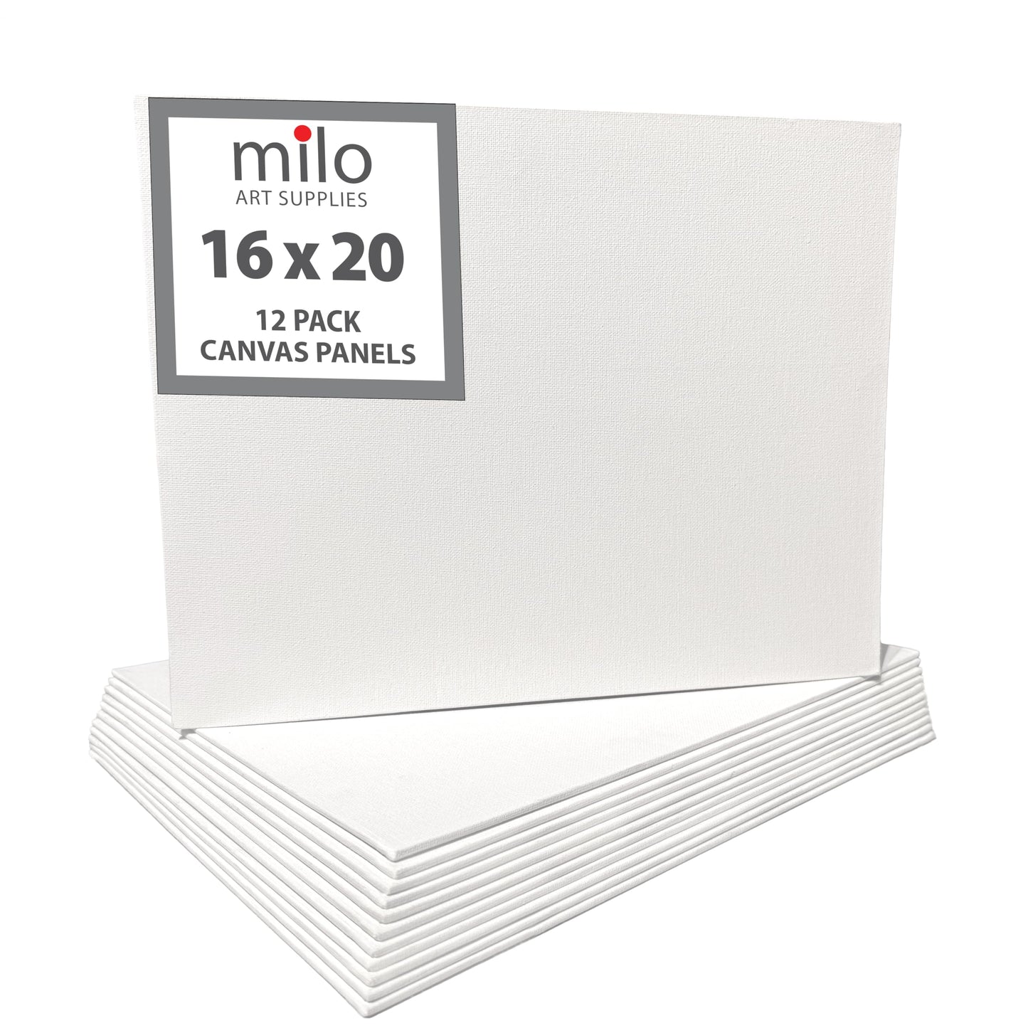 milo Canvas Panel Boards for Painting | 16x20 inches | 12 Pack of Flat Canvas Panels, Primed & Ready to Paint Art Supplies for Acrylic, Oil, Mixed Wet Media, & Pouring, Bulk Painting Party Pack