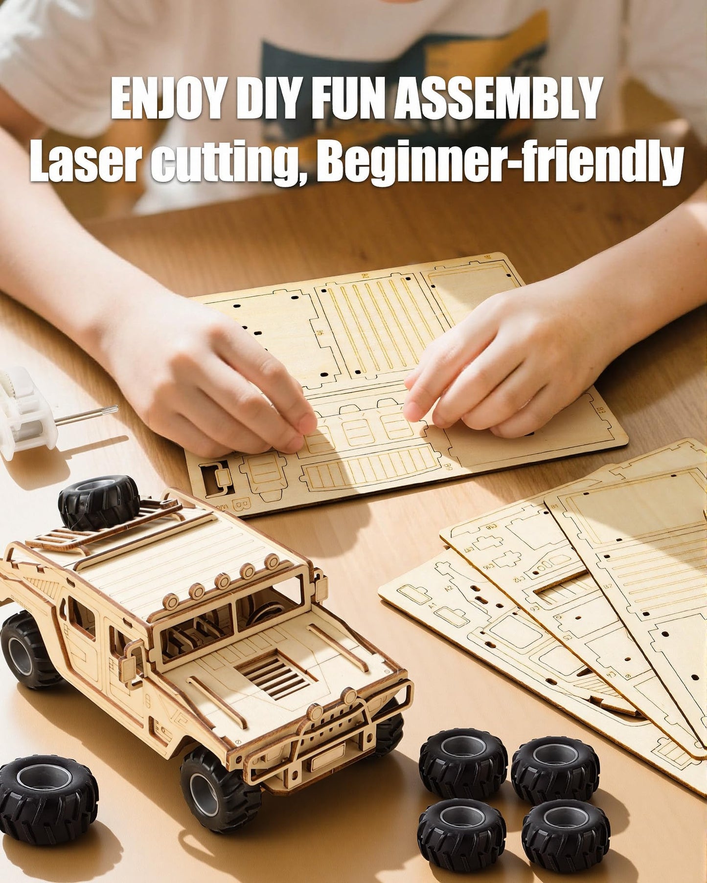 MOCBURIKU 3D Wooden Puzzles Model Car Kits to Build for Adults, DIY Off-Road Cars Building Kits, Brain Teaser Pull Back Toys, Gift for Men Boys on Birthday/Christmas Day (Off-Road Car)