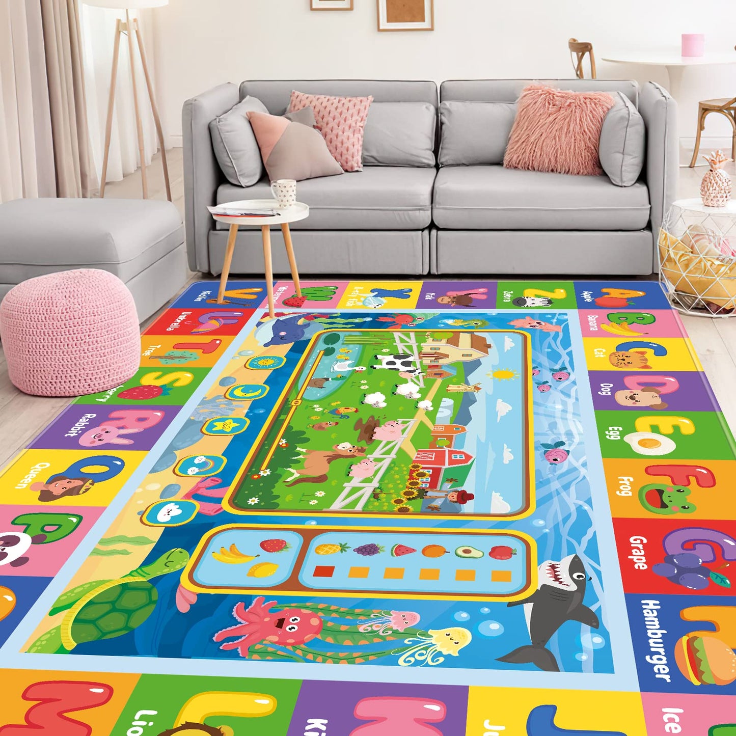 AKASISRUG Baby Play Mat for Floor, Kids Playmat Baby Crawling Mats Educational Tummy Time Mats Soft ABC Play Mat for Babies Infants Floor Mat for Kids Learning Playing (78.7X59 INCH, Style 1)