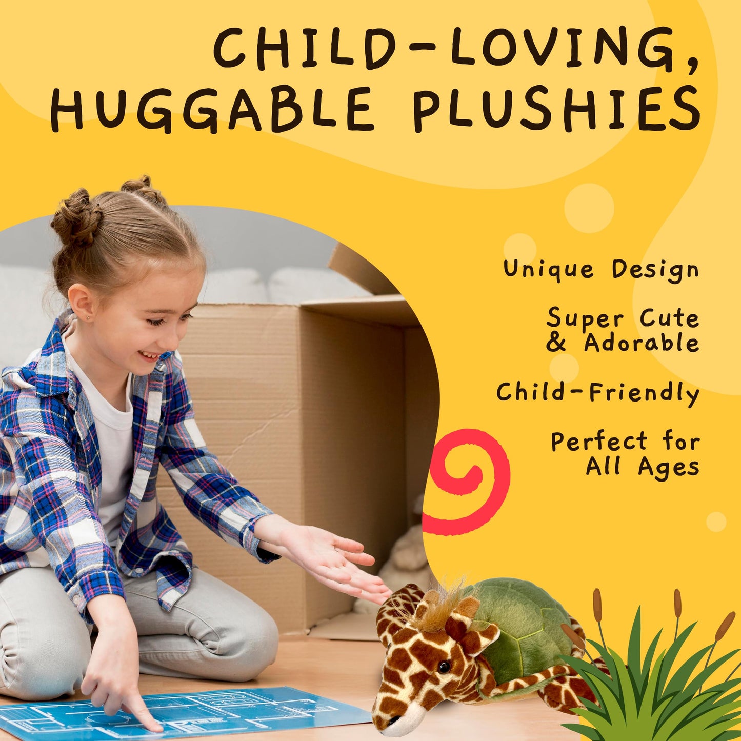 Randimals Plush Toy Stuffed Animal Mix - Giraffe & Turtle Hybrid Stuffed Animals for Girls & Boys - Huggable & Soft Animal Characters Cute Plushies - Unique Toys for Discovery & Adventure