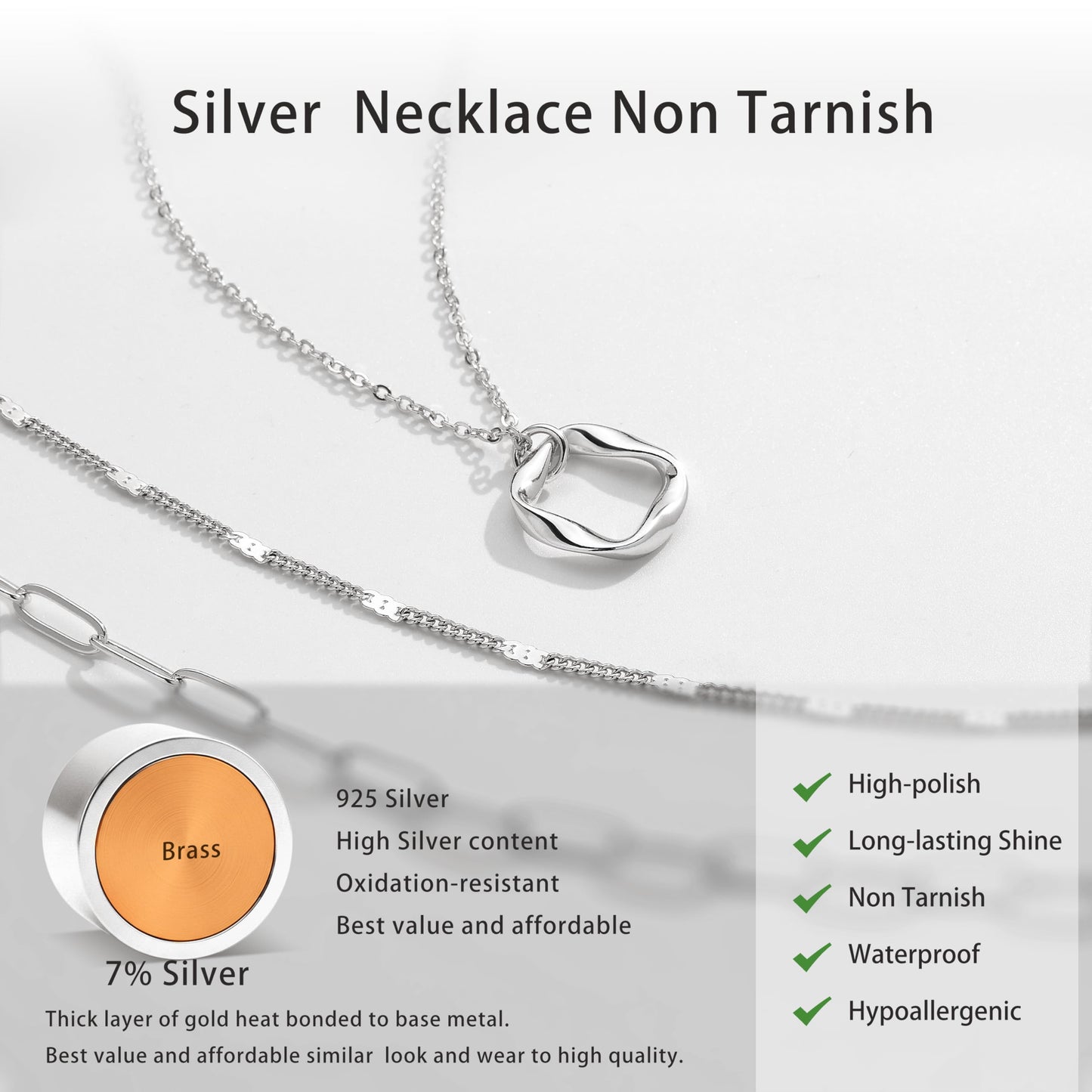 Layered Silver Necklaces for Women, Sterling Silver Plated Dainty Stackable Paperclip Choker Necklaces for Women, Trendy Layering Geometric Pendant Thin Chain Necklace Jewelry Set Gifts