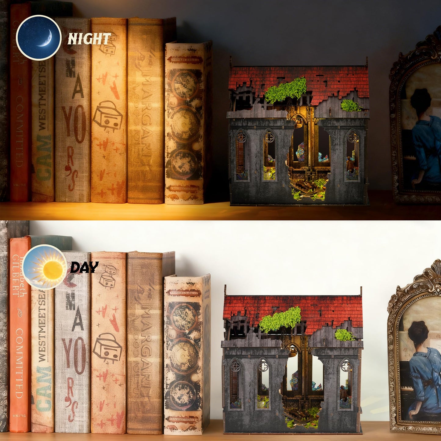 Lost Cathedral Miniature House Kit - DIY Miniature Kit for Adults, Teens, Dollhouse Booknook Bookshelf Insert Decor with LED Light, 3D Wooden Puzzle Gifts for Family, Friends