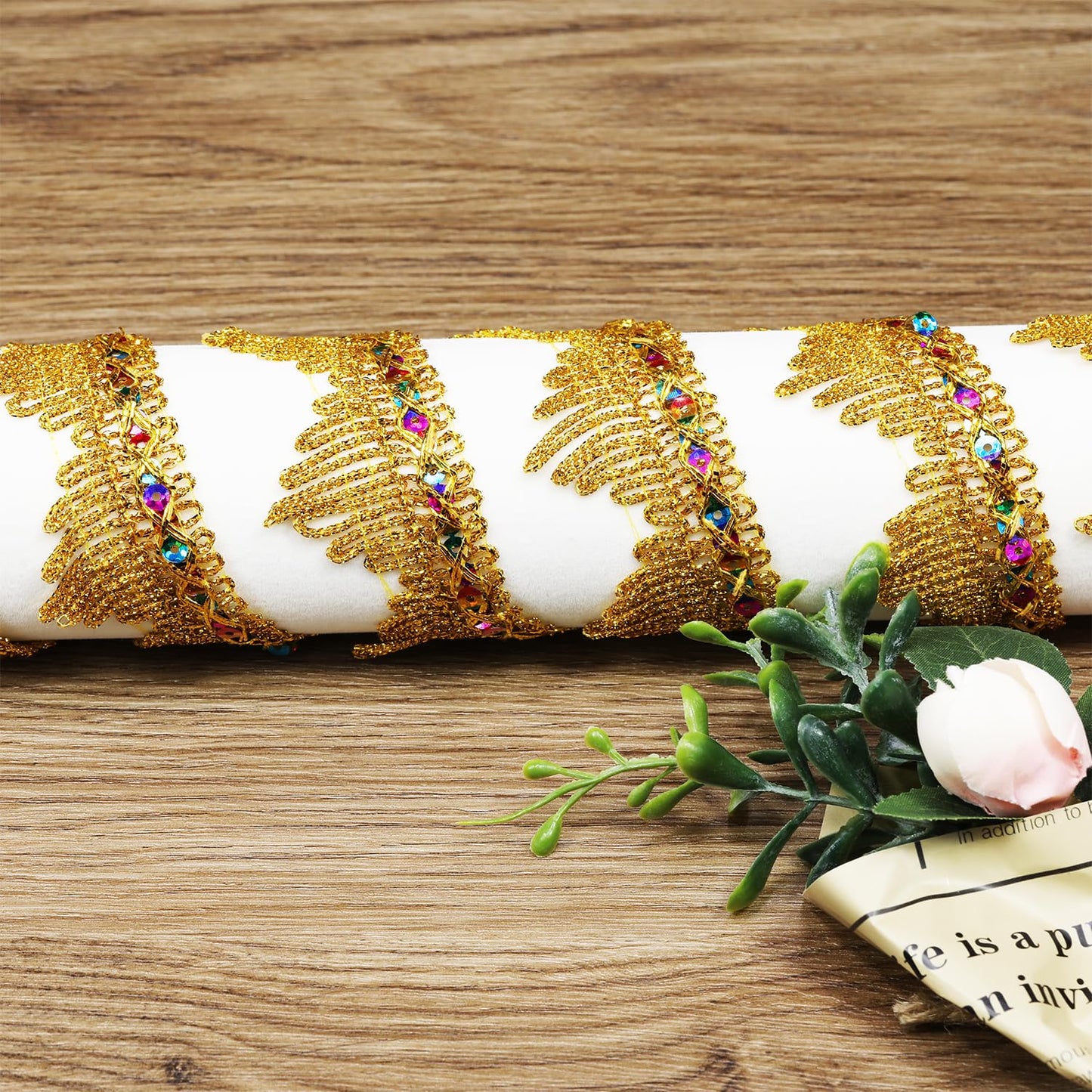 Length14 Yards，Width4cm/1.97Inch, Gold Sequin lace Trim Craft Ribbon Decorated Gimp Trim for Wedding Bridal, Performance Costumes or Jewelry, Crafts and Sewing （ Gold Sequin）