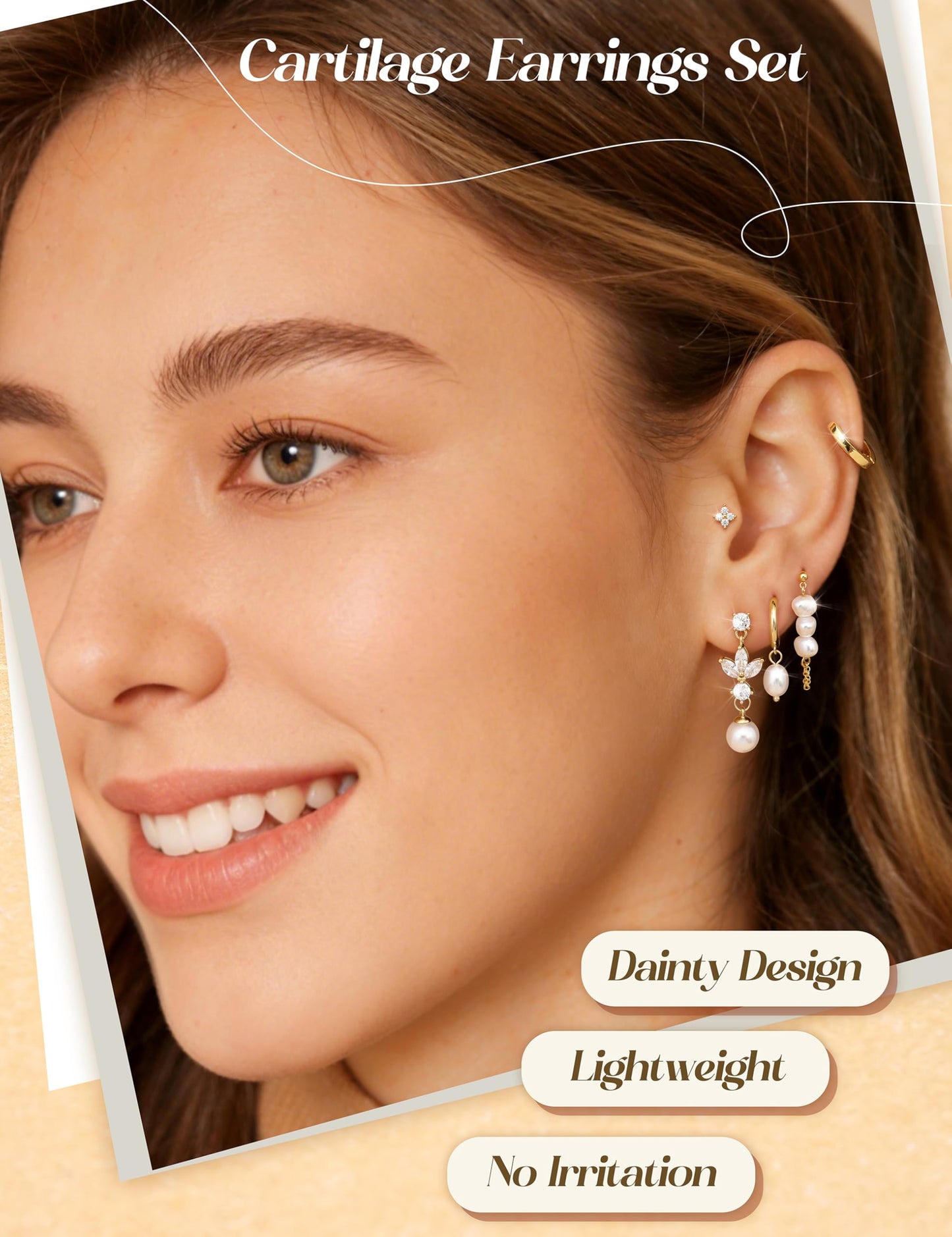 MILACOLATO 5Pairs 925 Sterling Silver Earrings for Women 14K Gold Plated Stud Huggie Hoop Earrings Sets for Multiple Piercing Hypoallergenic Pearl Cartilage Earrings Stacks Trendy Gifts