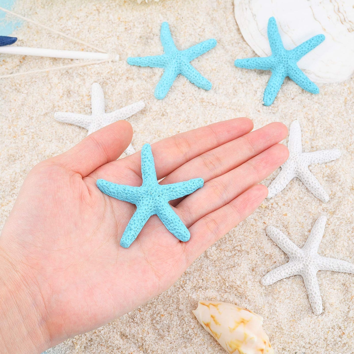 PH PandaHall 2.2 Inch Pencil Finger Starfish, 16pcs Starfish Ornaments Resin Nautical Coastal Beach Ocean Flatback Ornaments for Beach Wedding Party Christmas Tree Halloween Home