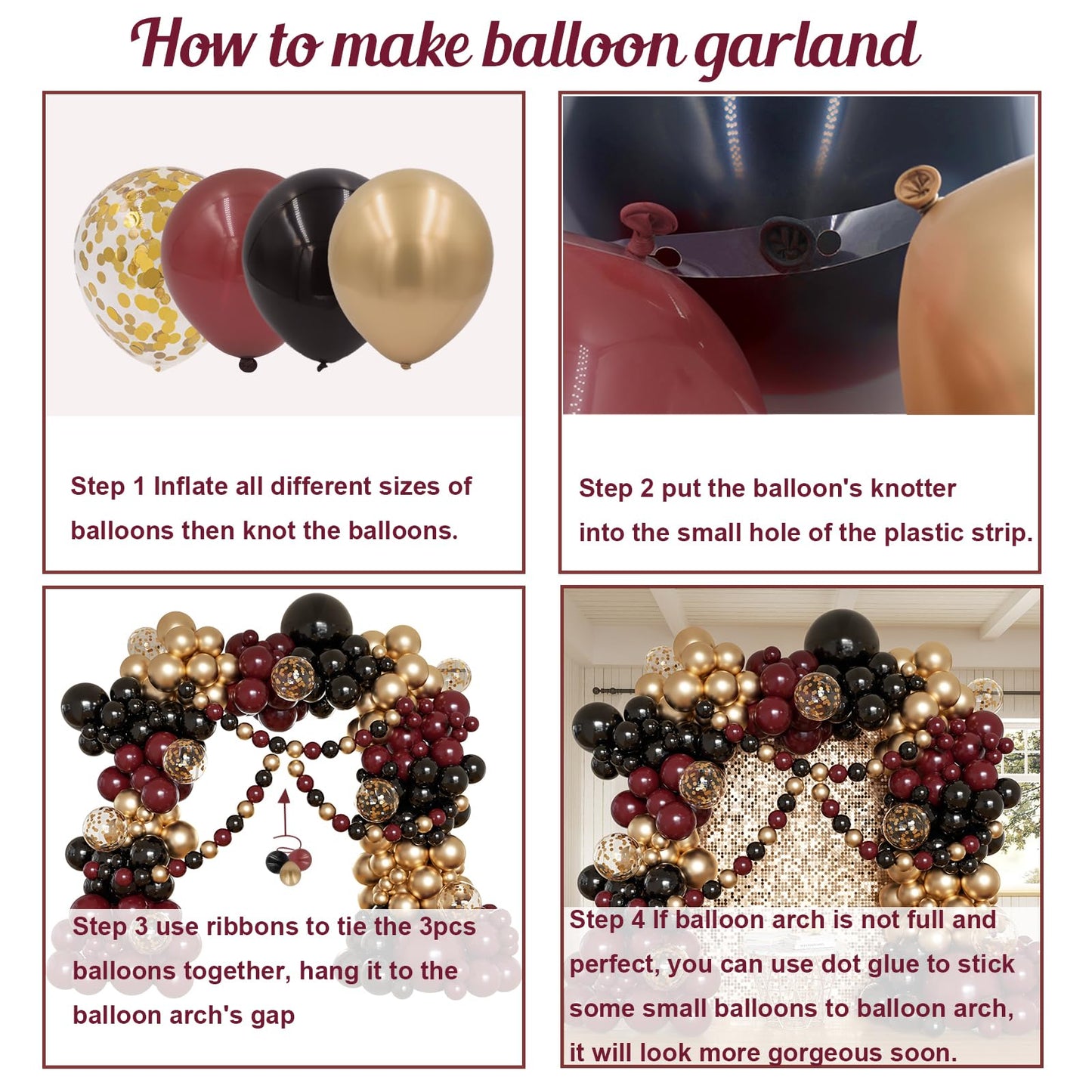 Burgundy and Gold Balloon Arch Kit, 162pcs Different Sizes with Burgundy Black Chrome Gold Confetti Balloons for Graduation Ceremony Prom Anniversary Wine Birthday Party Decorations