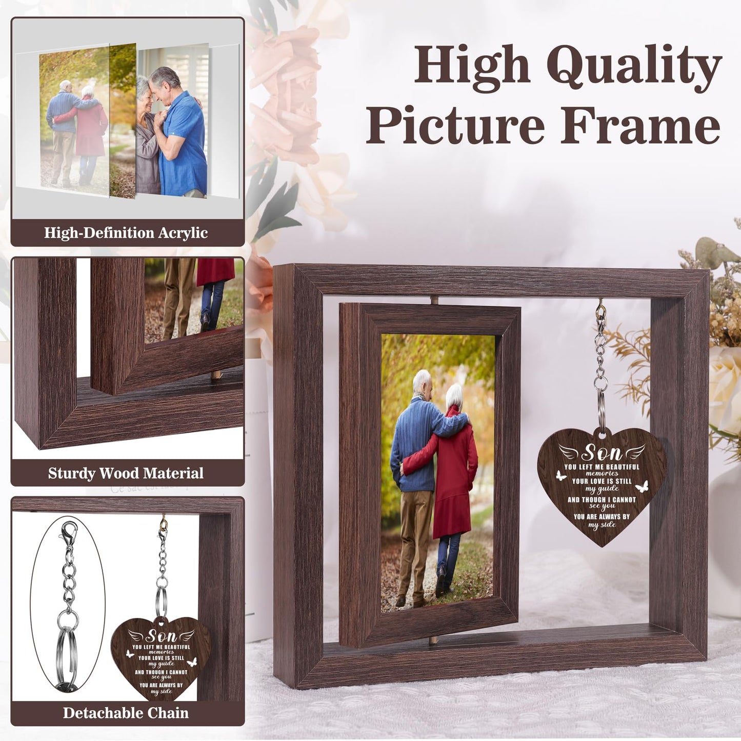 Boiveco Memorial Gifts for Loss of Son, Sympathy Gift for Loss of Son Memorial Picture Frame, In Memory of Son Grief Remembrance Bereavement Gifts for Loss of Son, Display Two 4x6 Photos