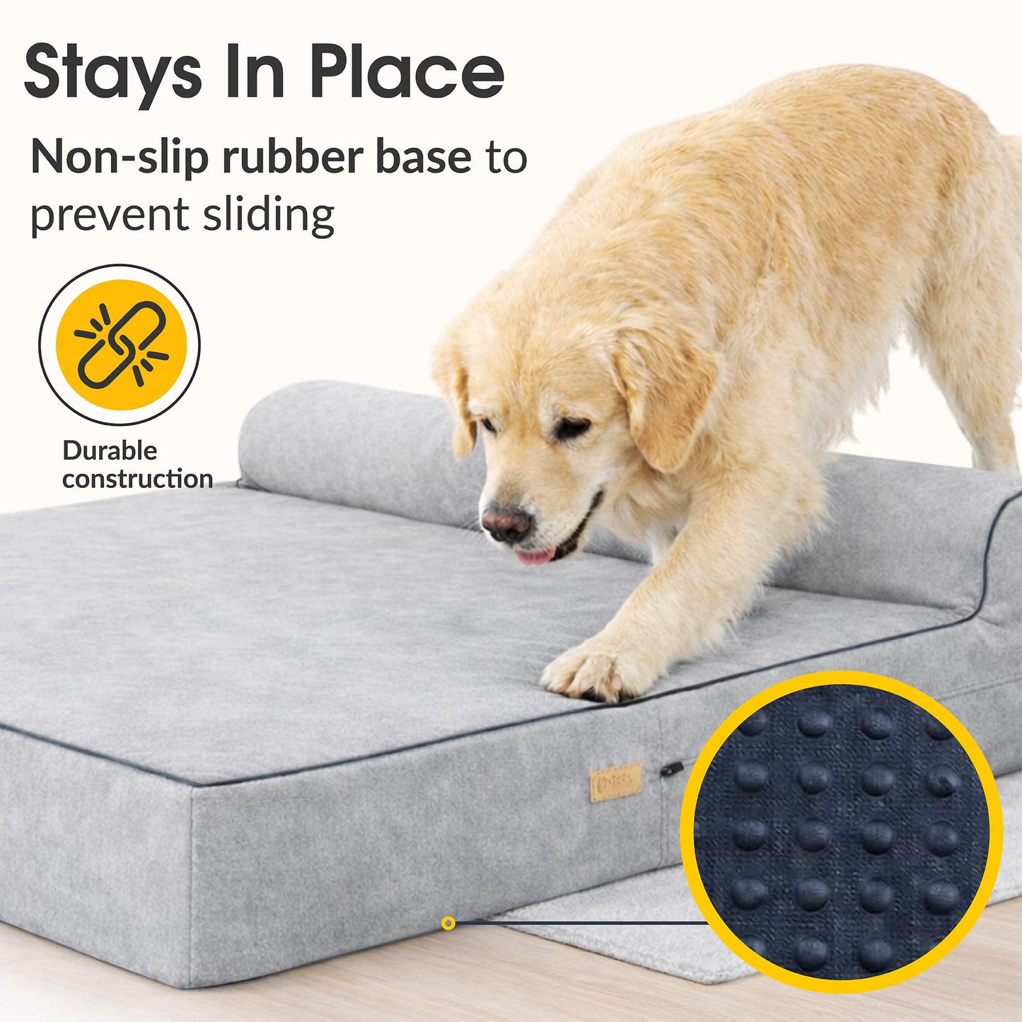KOPEKS Orthopedic Memory Foam Dog Bed 7" Inch Thick Extra Large Dog Bed With Pillow Grey 50"x34"x10" Includes Waterproof Liner & Durable Removable Cover With Smart Design