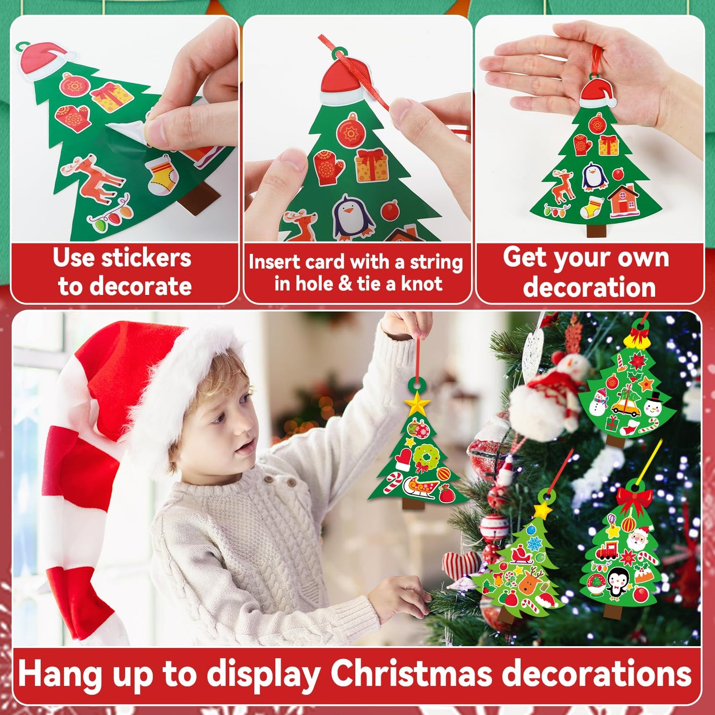 Qyeahkj 129 Pcs Christmas Tree DIY Ornaments Craft Kit for Christmas Hanging Art Project Paper Ornaments Making Crafts for Xmas Party Favors, 9 Styles