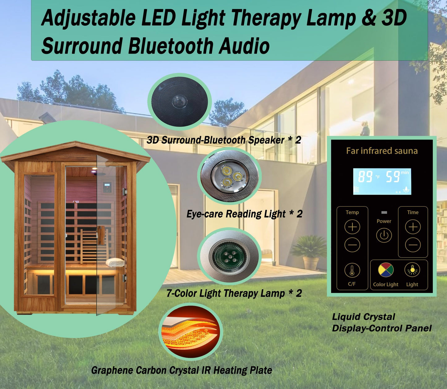 LTCCDSS Ultra-Low EMF Outdoor Sauna 2 Person, Mahogany Far Infrared Sauna for Home EMF Average 0.5 mG, Chromotherapy, Bluetooth Speaker