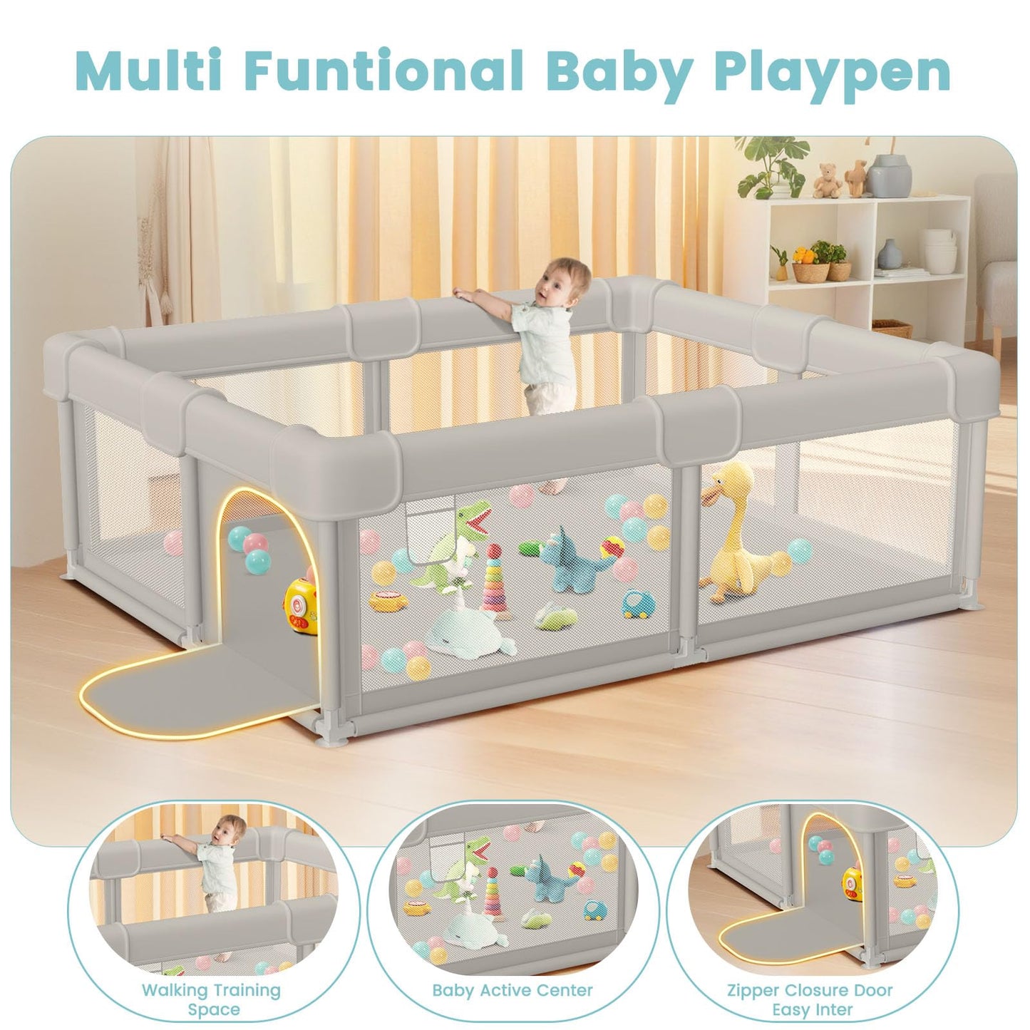 Besuhot Baby Playpen Baby Playard, Play Pen for Babies and Toddlers with Gate, 50x50 Fence, Sturdy Safety Playpen, Indoor & Outdoor Kids Activity Center (Pack of 2)